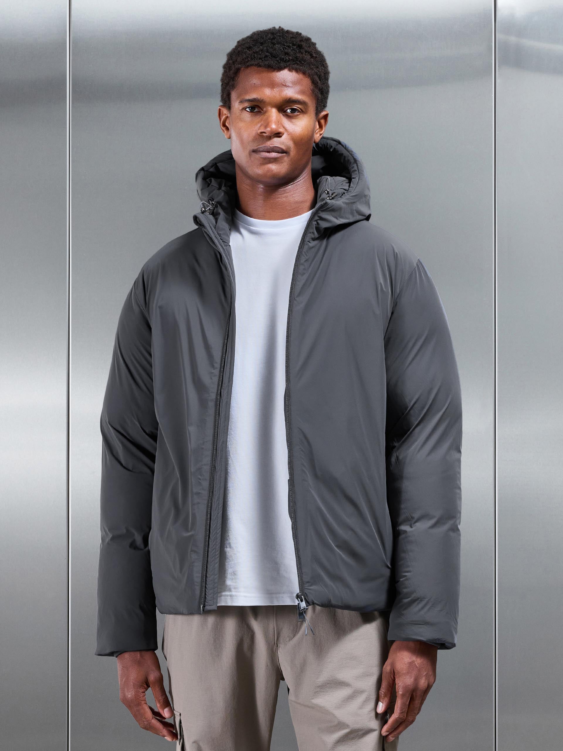 Hooded Puffer Jacket in Grey