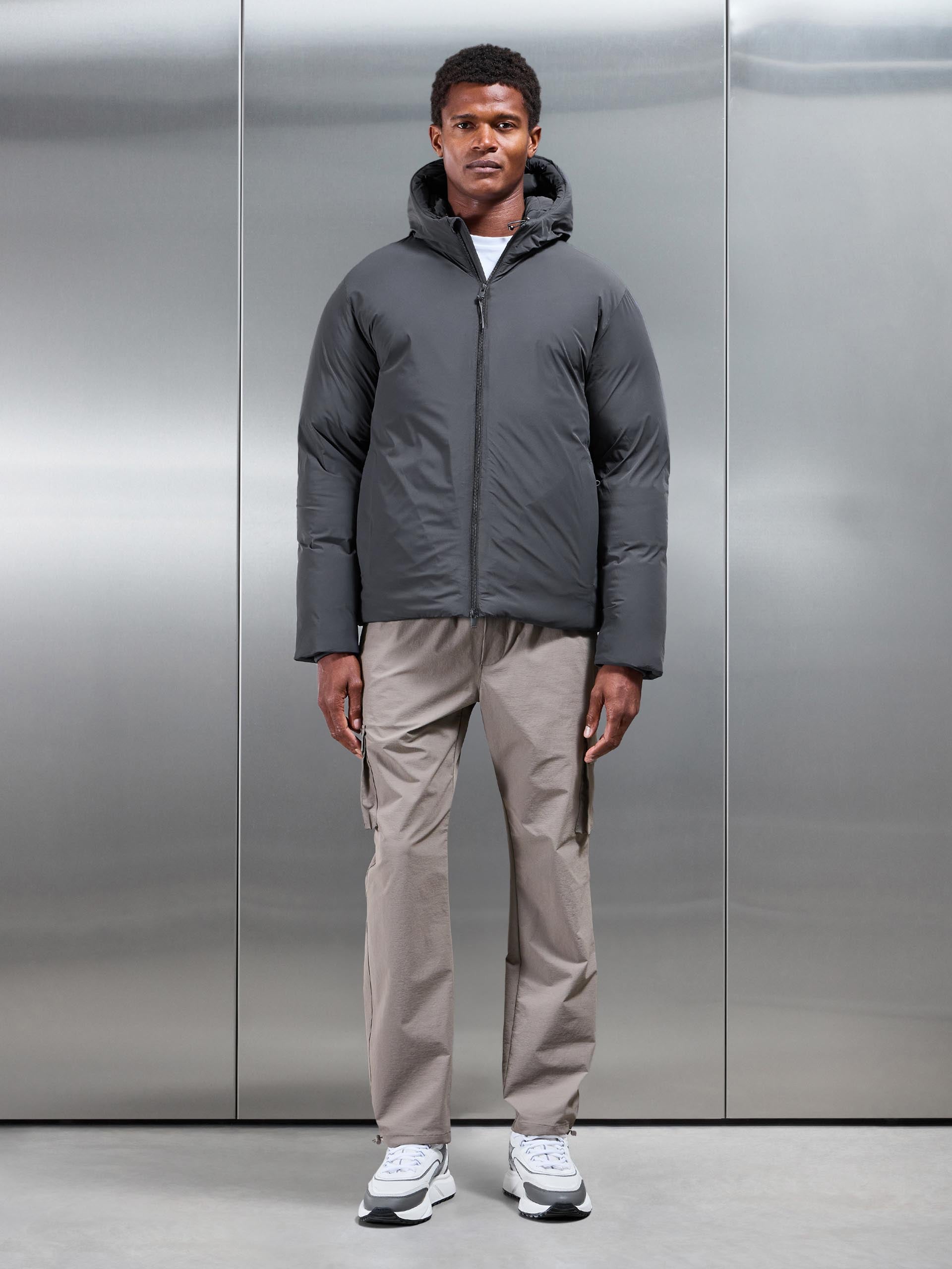 Hooded Puffer Jacket in Grey