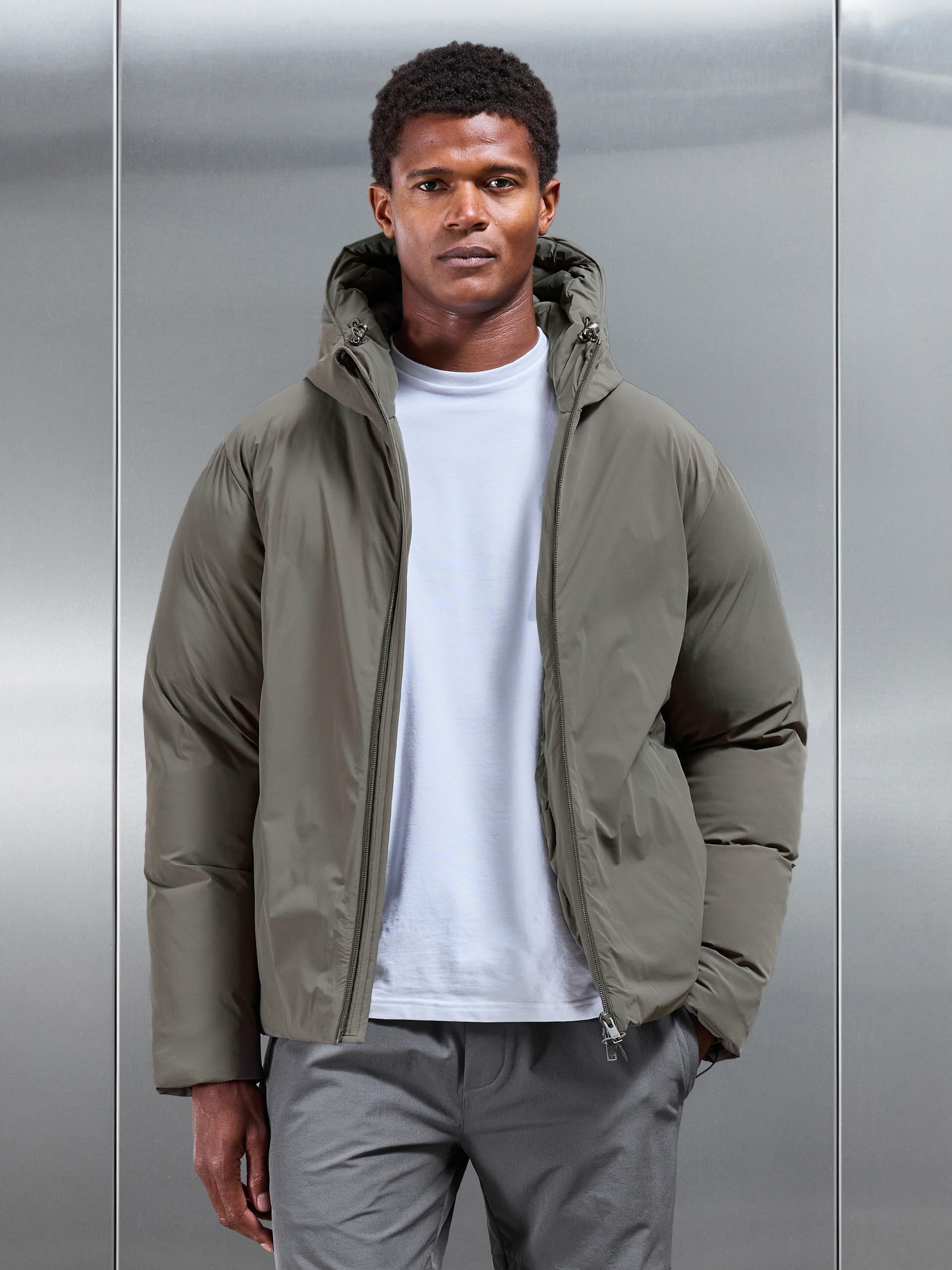 Hooded Puffer Jacket in Olive