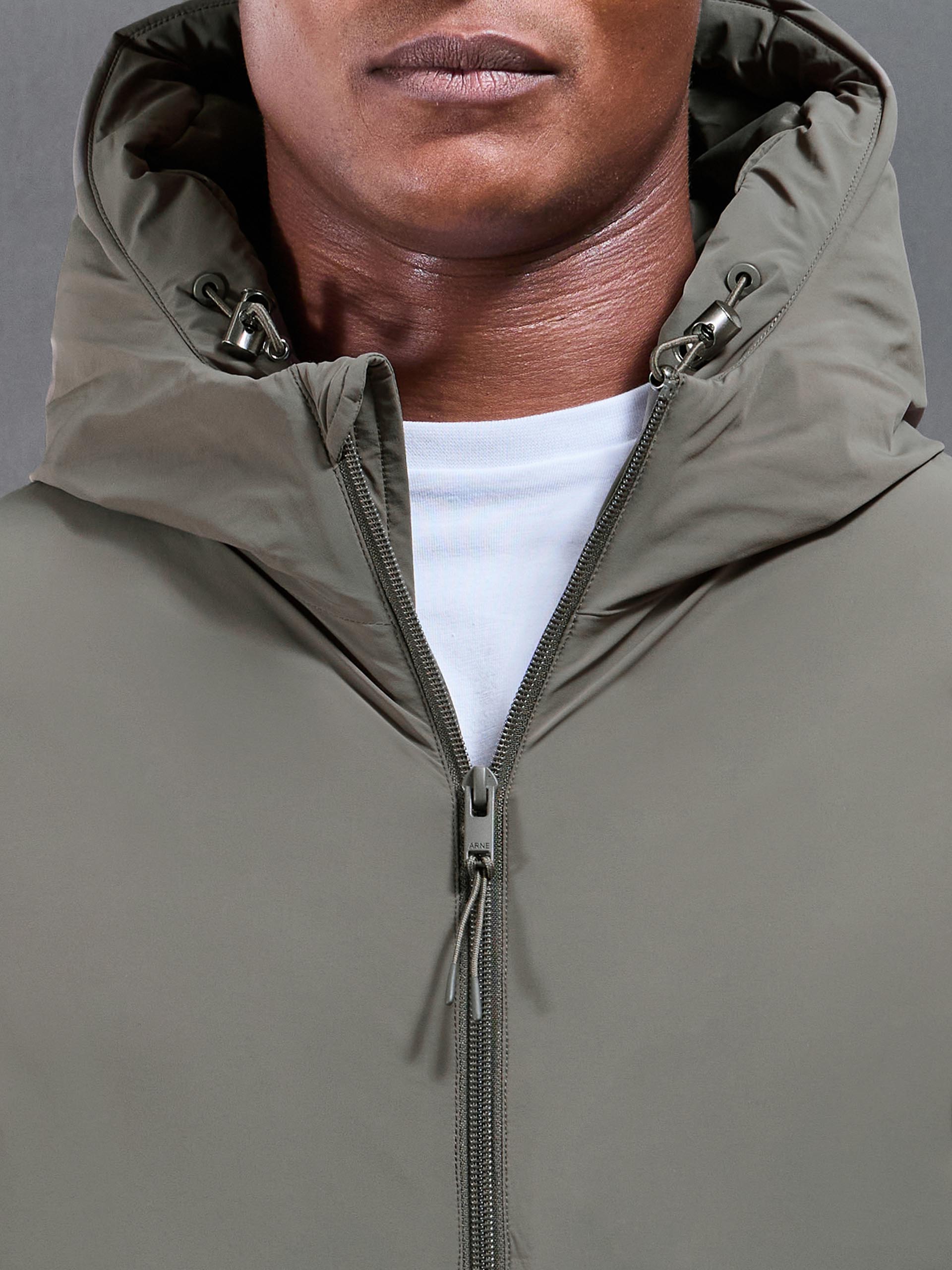 Hooded Puffer Jacket in Olive