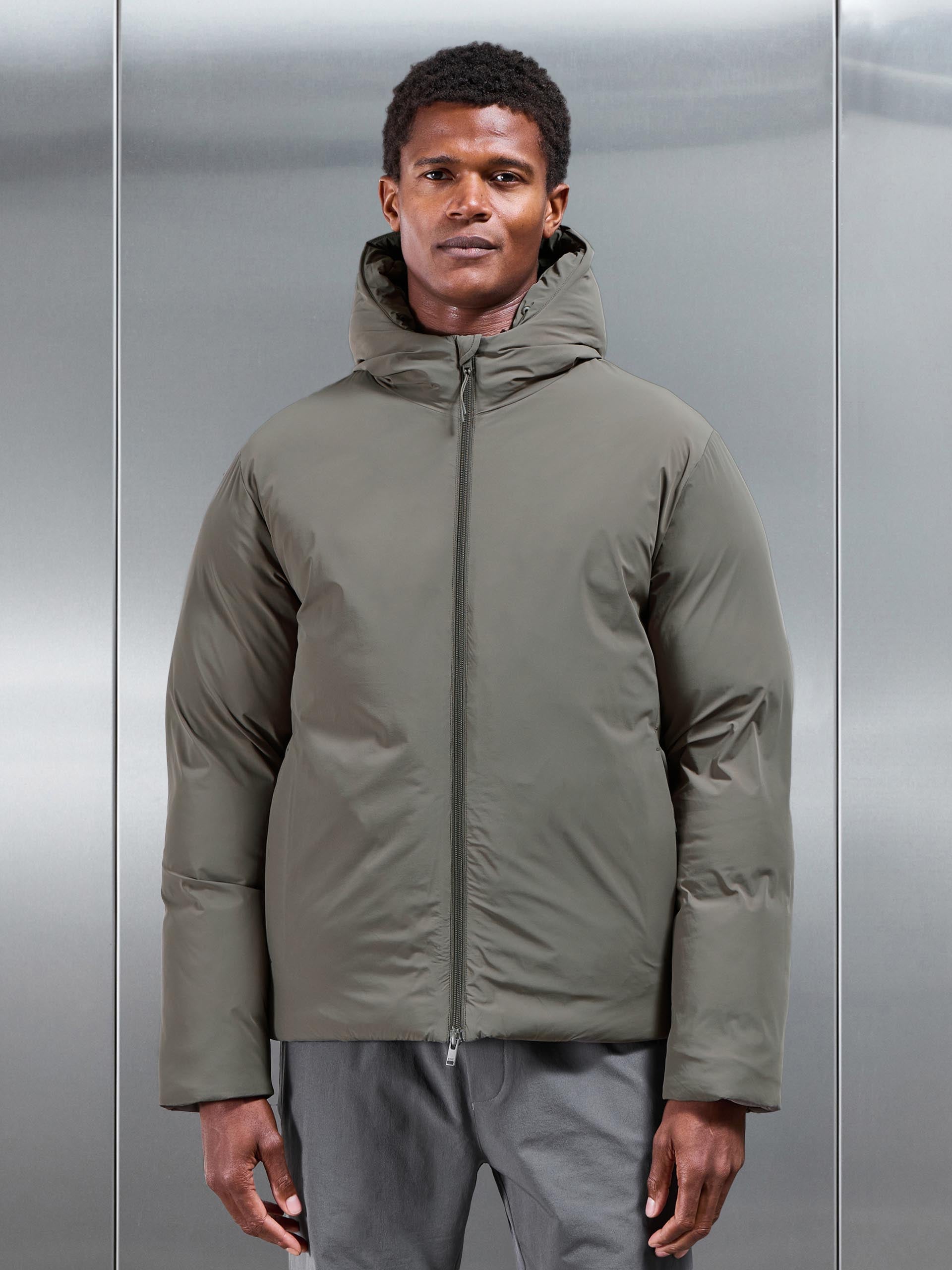 Hooded Puffer Jacket in Olive