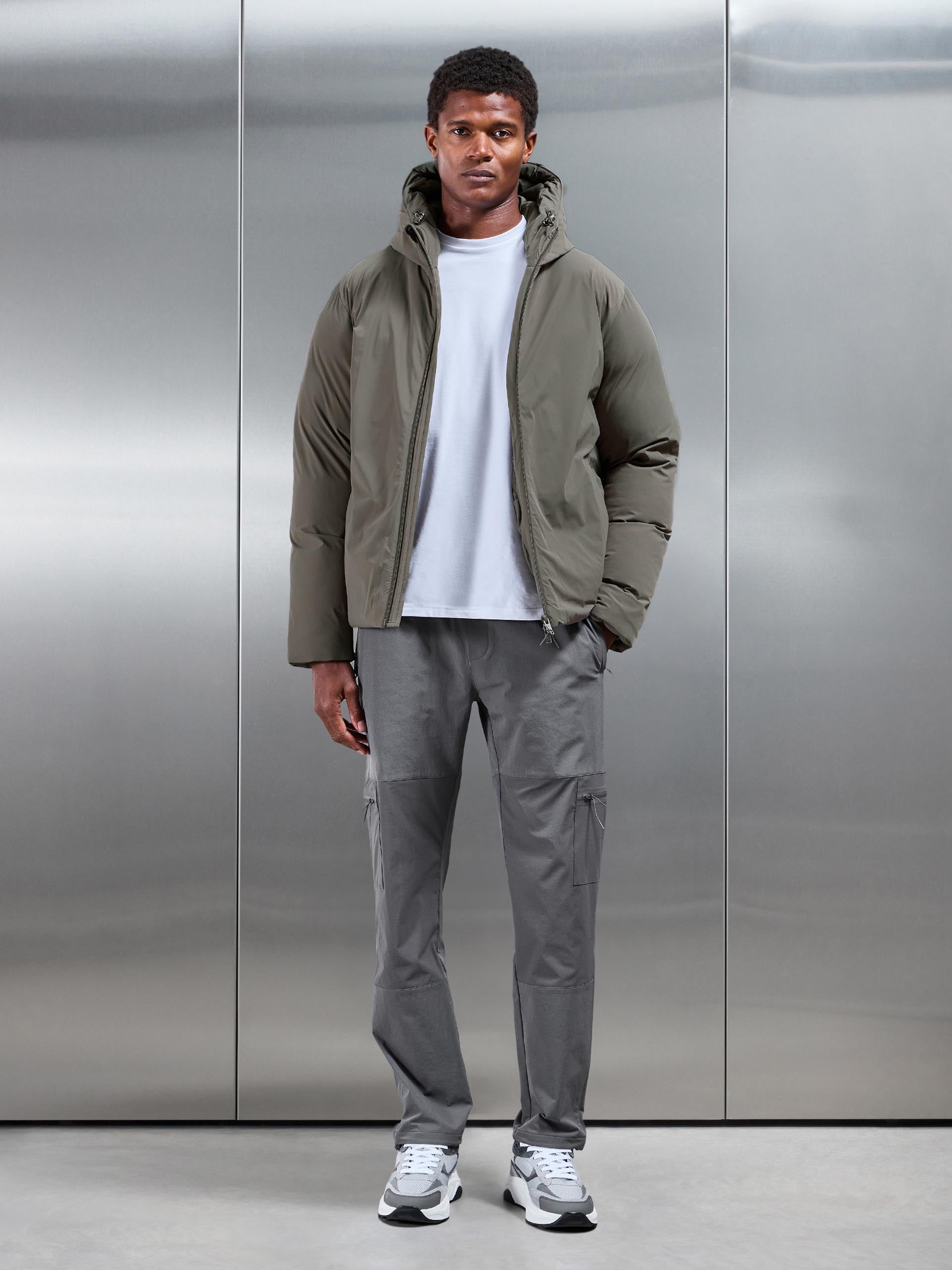 Hooded Puffer Jacket in Olive