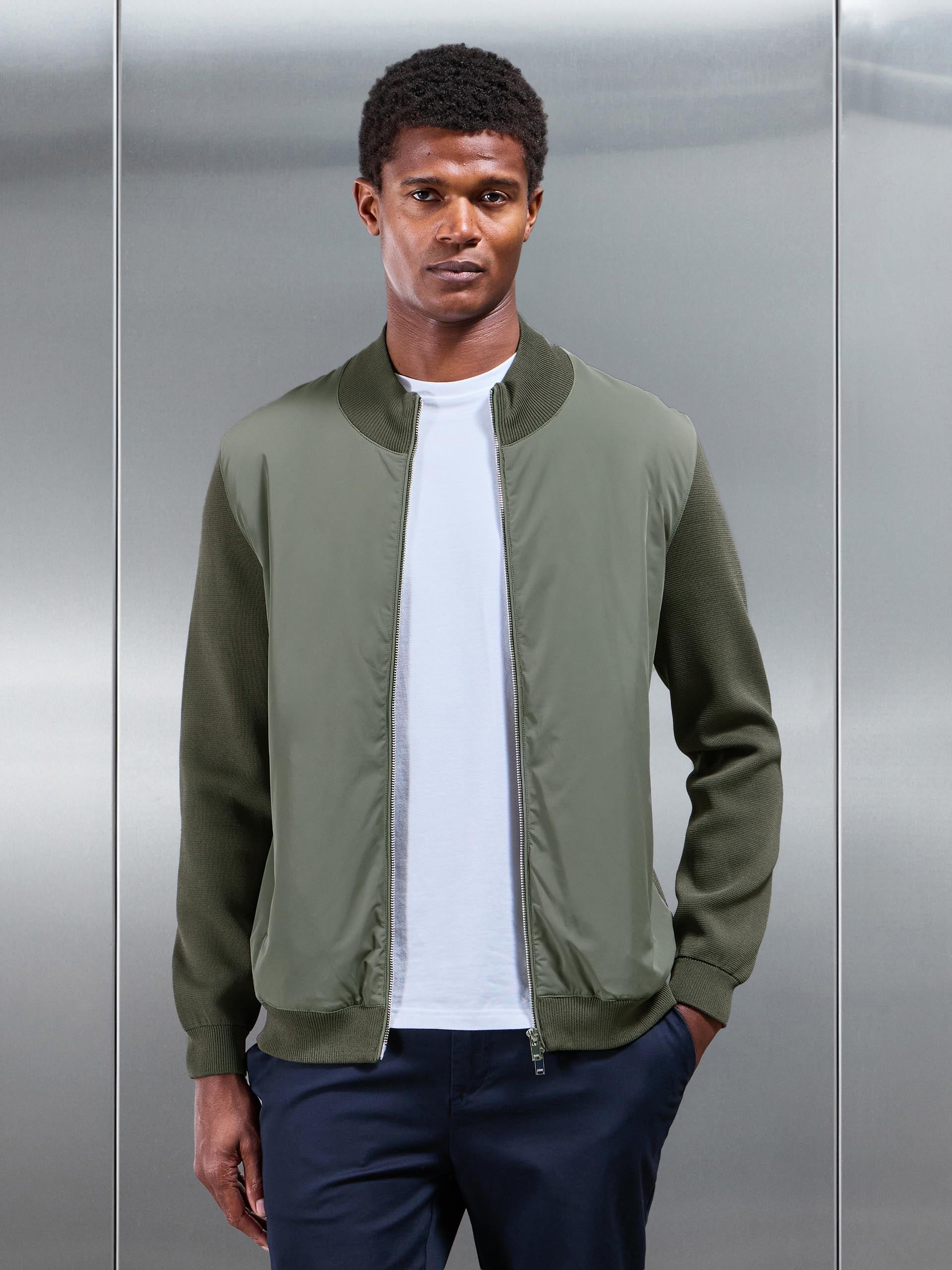 Hybrid Knitted Jacket in Olive