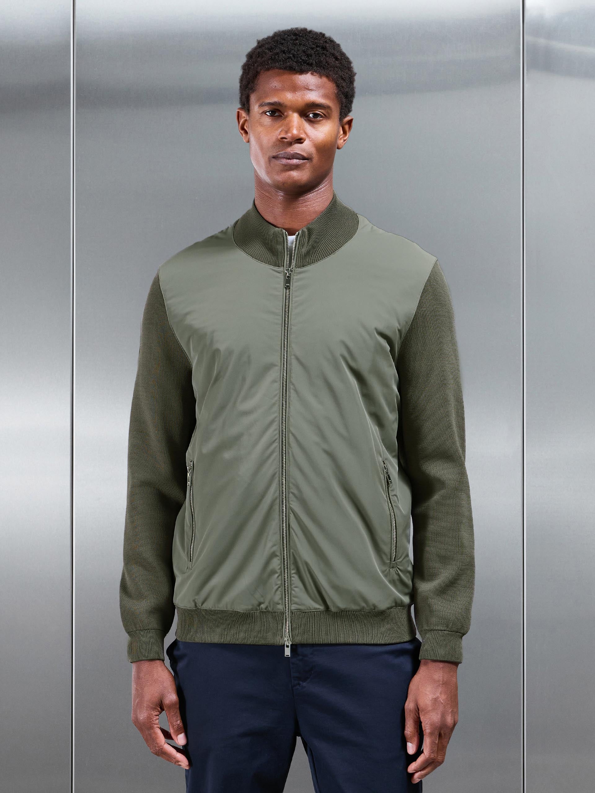 Hybrid Knitted Jacket in Olive