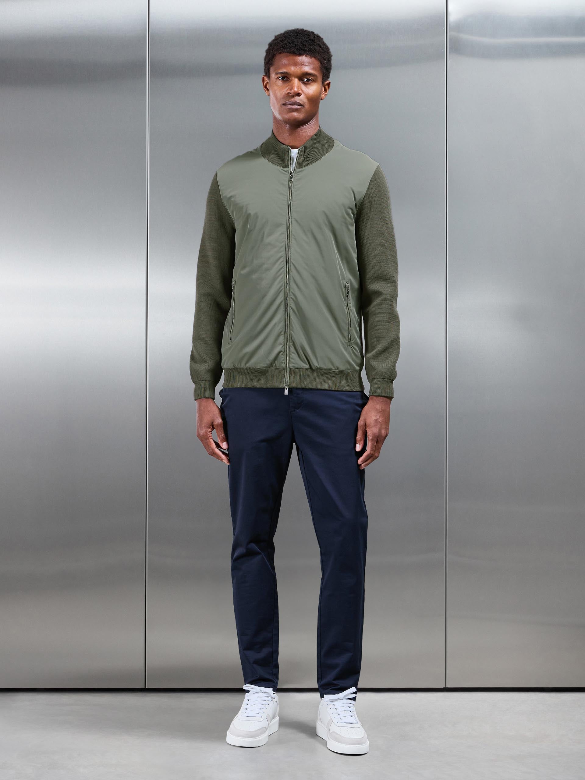 Hybrid Knitted Jacket in Olive