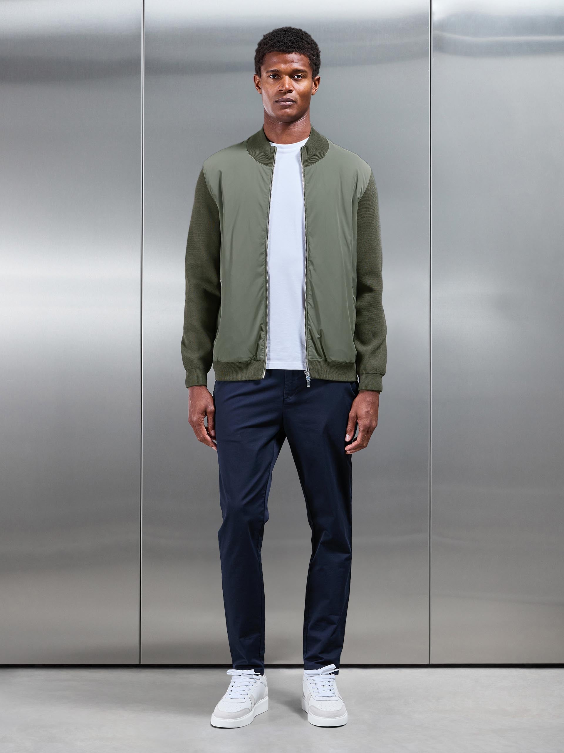 Hybrid Knitted Jacket in Olive