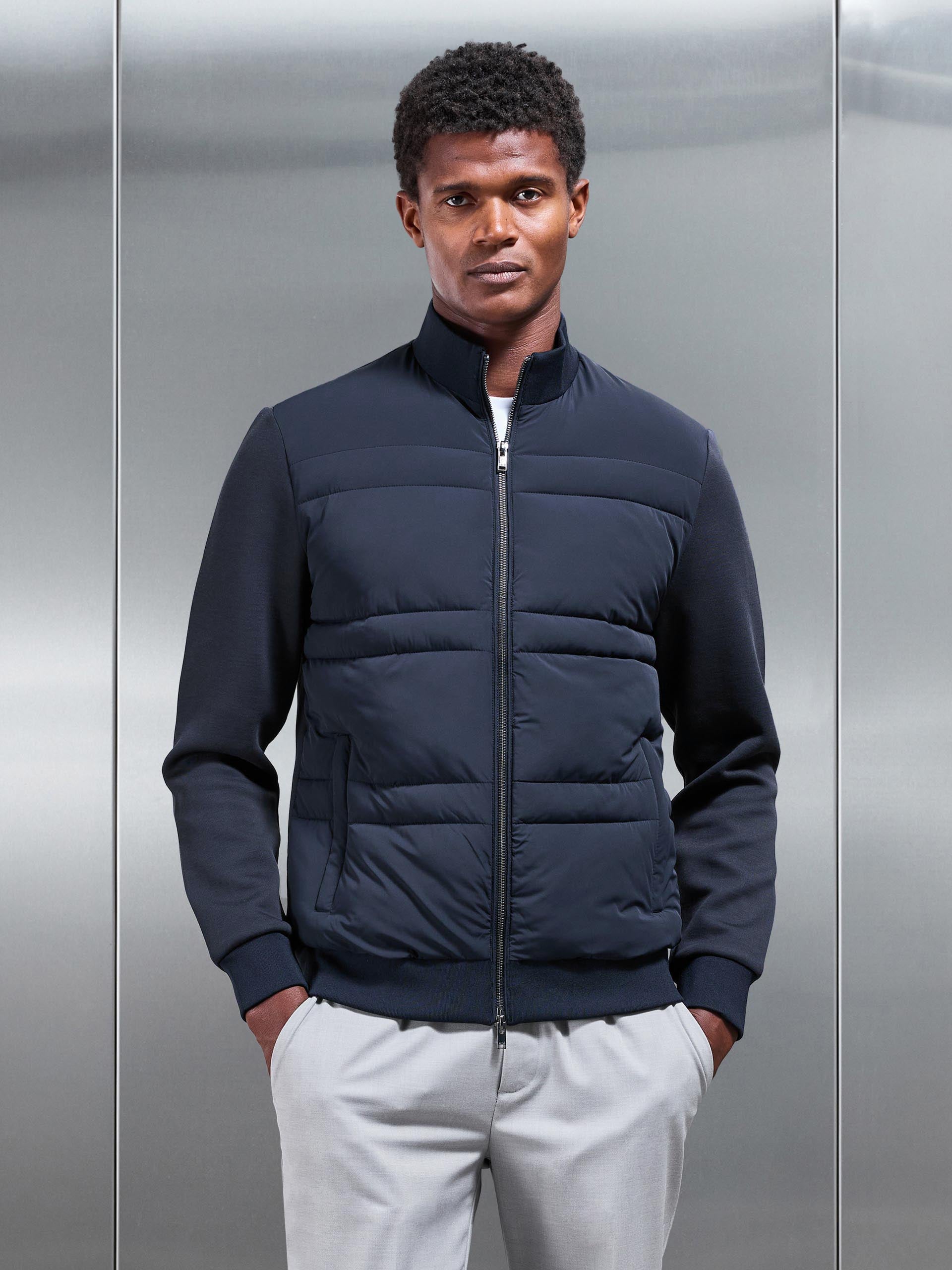 Hybrid Panel Puffer Jacket in Navy