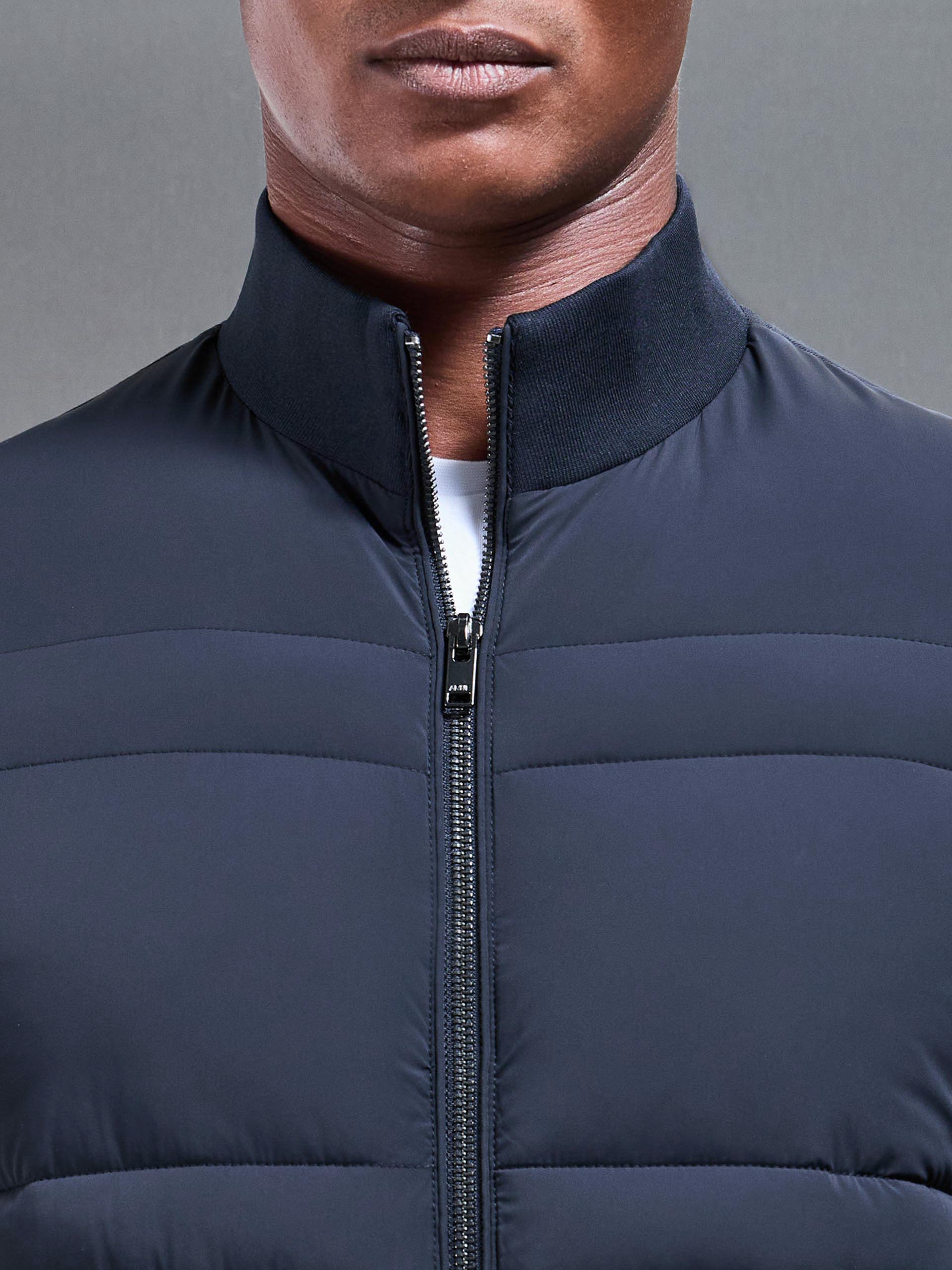 Hybrid Panel Puffer Jacket in Navy