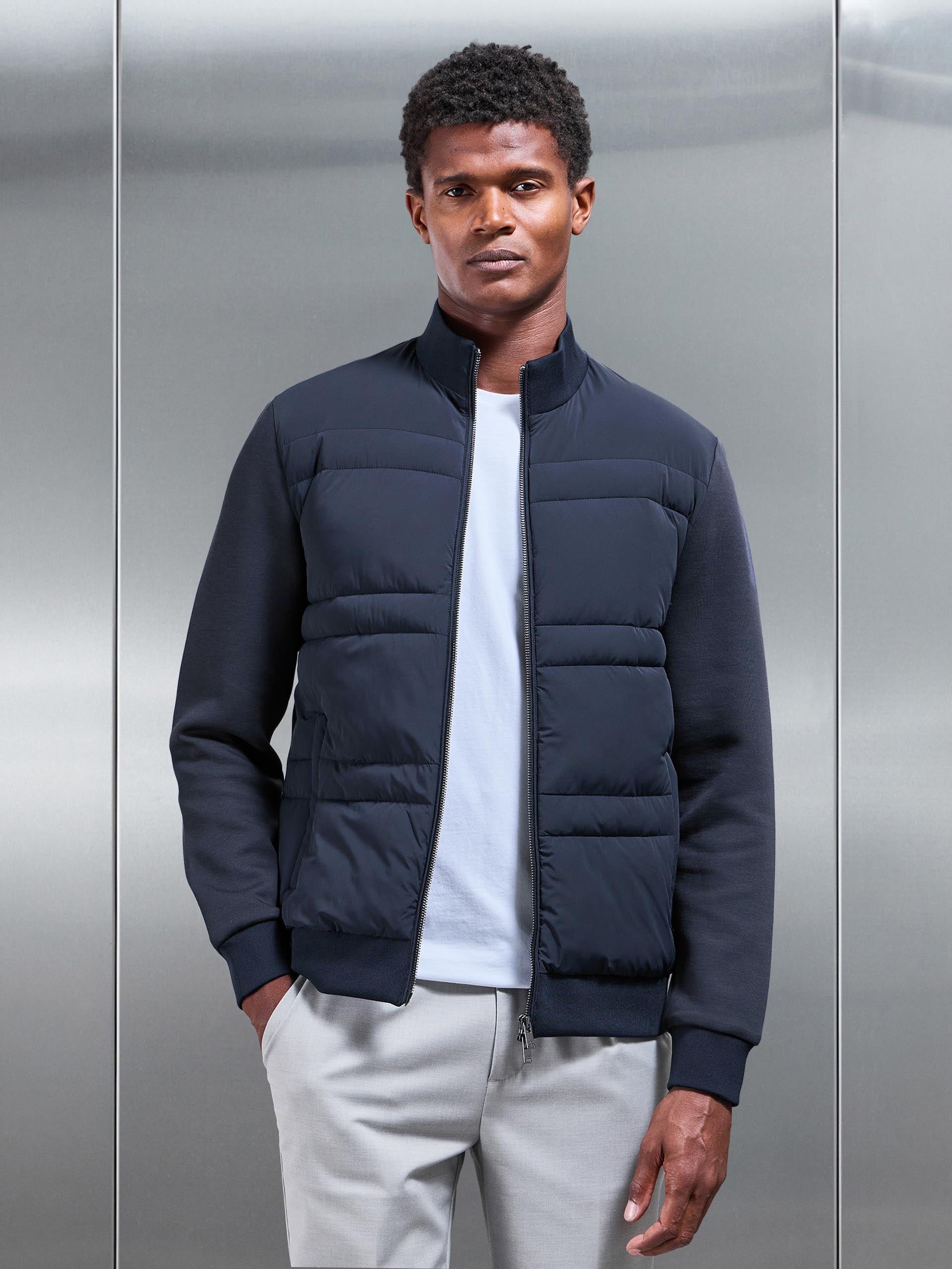 Hybrid Panel Puffer Jacket in Navy