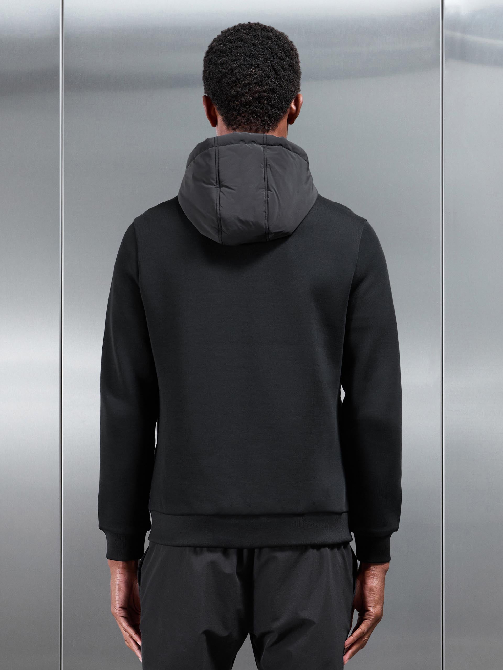 Hybrid Panel Puffer Windbreaker in Black