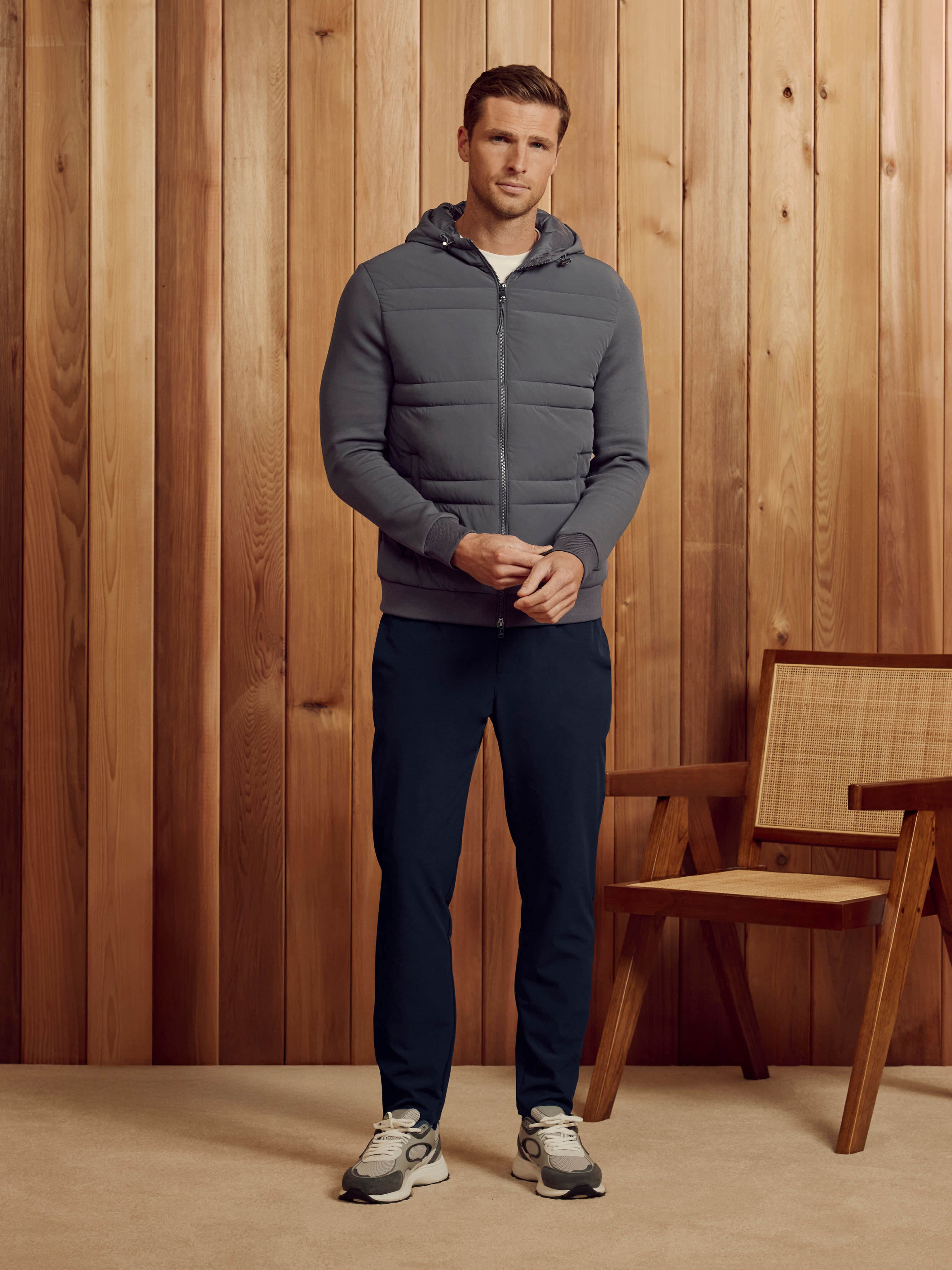 Hybrid Panel Puffer Windbreaker in Grey