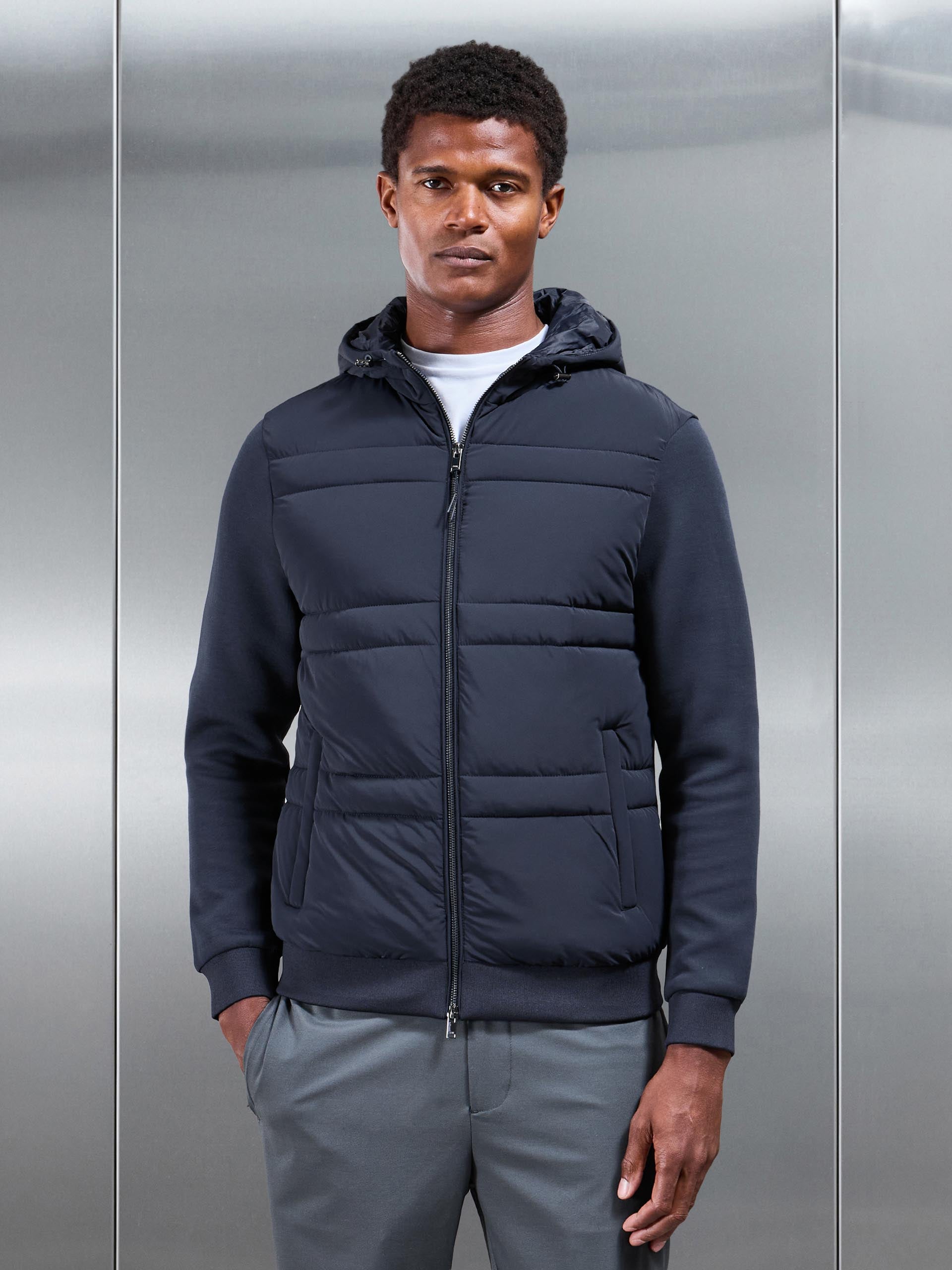 Hybrid Panel Puffer Windbreaker in Navy