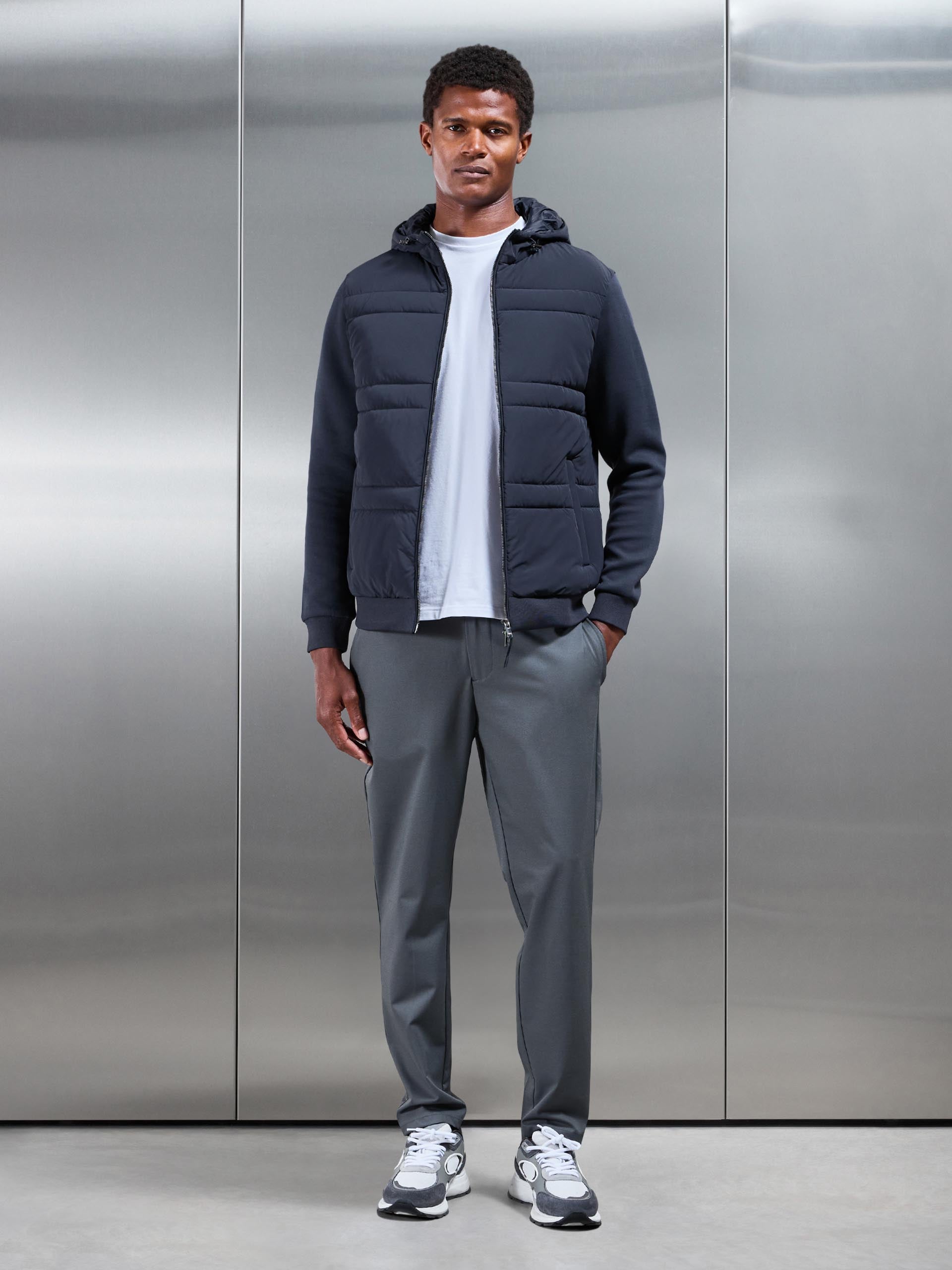 Hybrid Panel Puffer Windbreaker in Navy