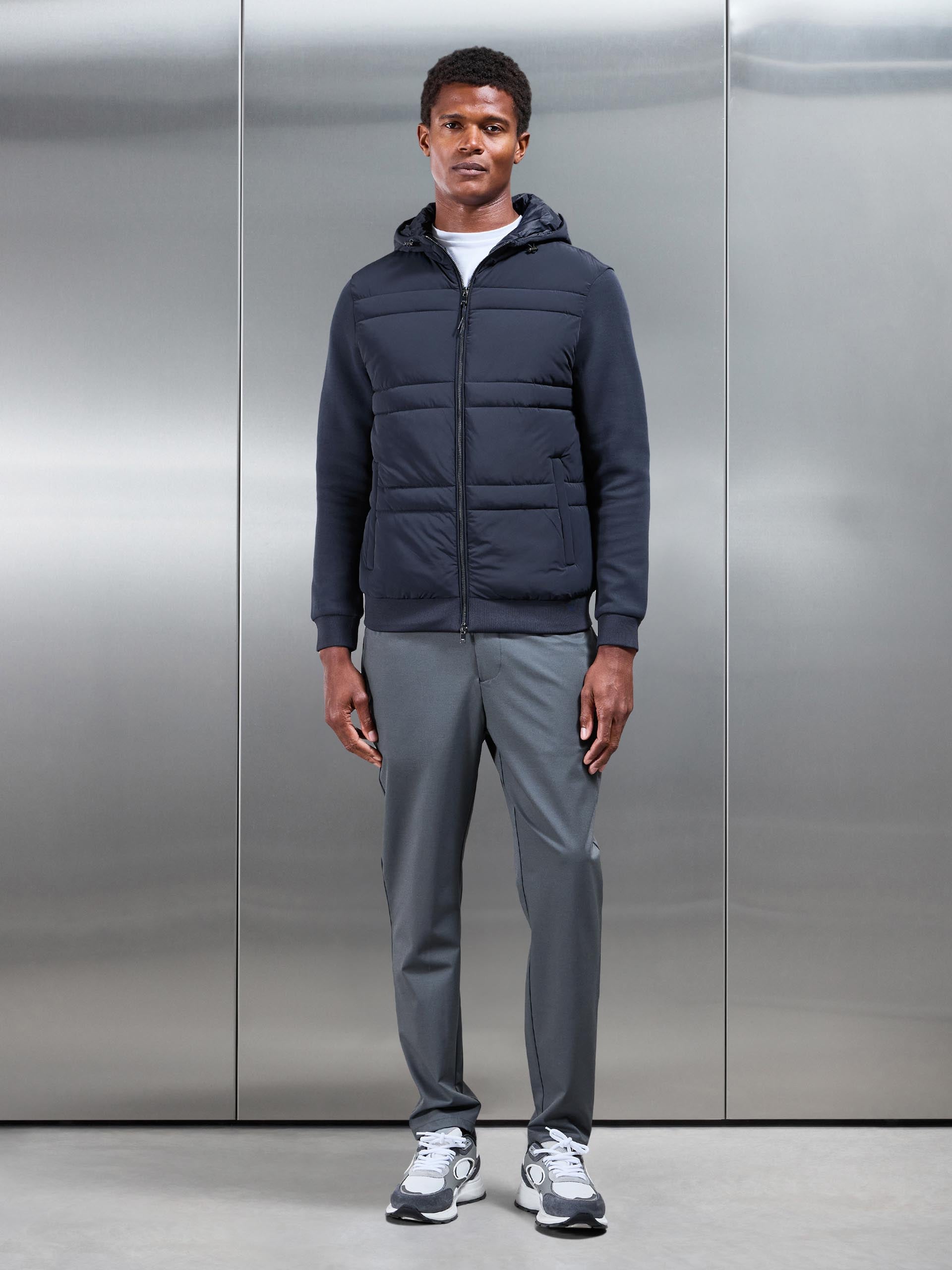 Hybrid Panel Puffer Windbreaker in Navy