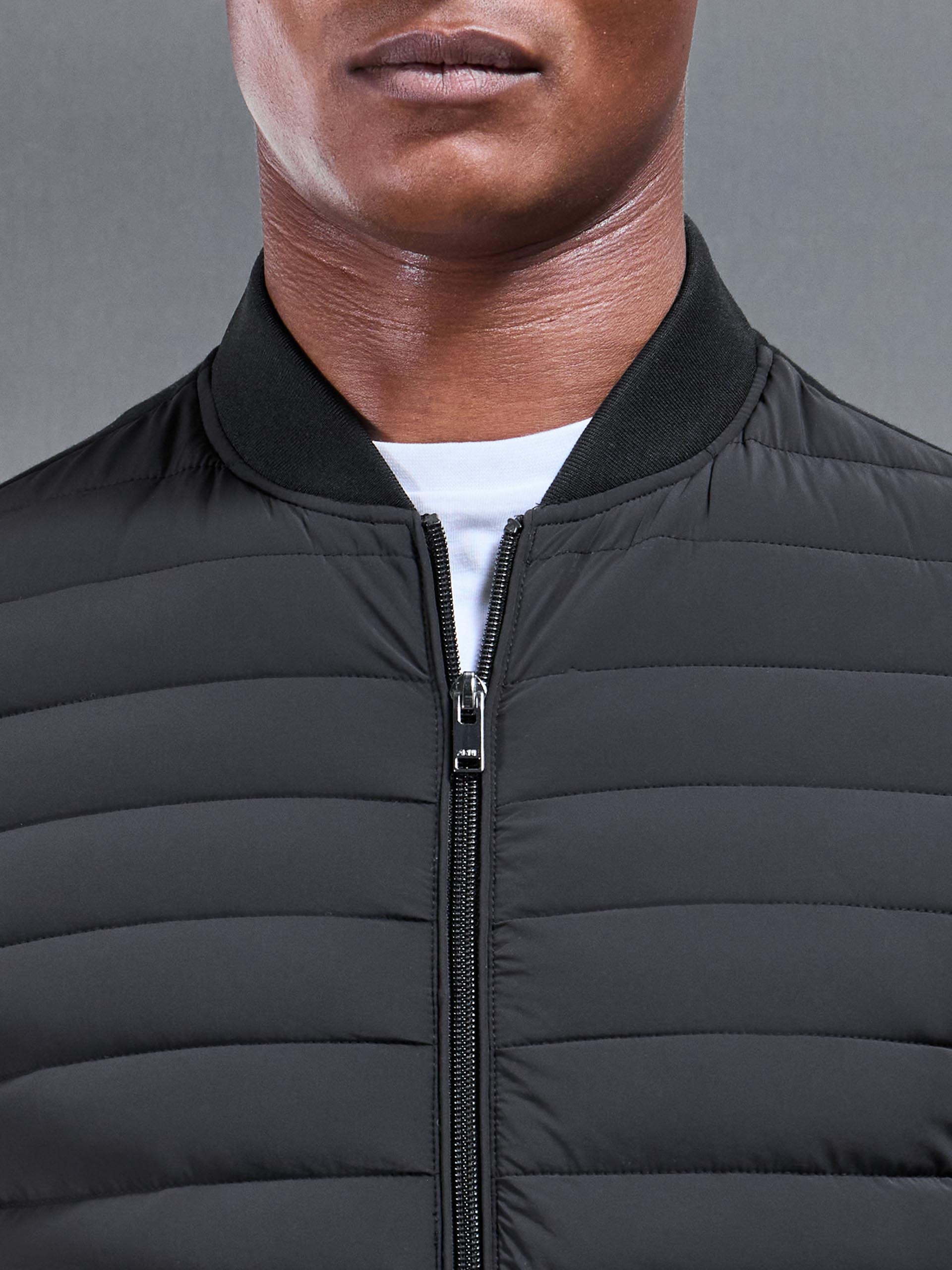 Hybrid Quilted Bomber Jacket in Black
