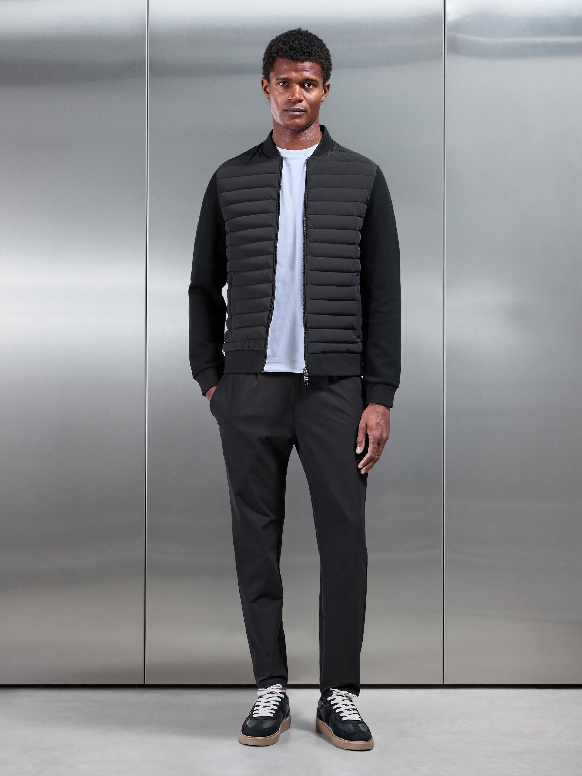 Hybrid Quilted Bomber Jacket in Black