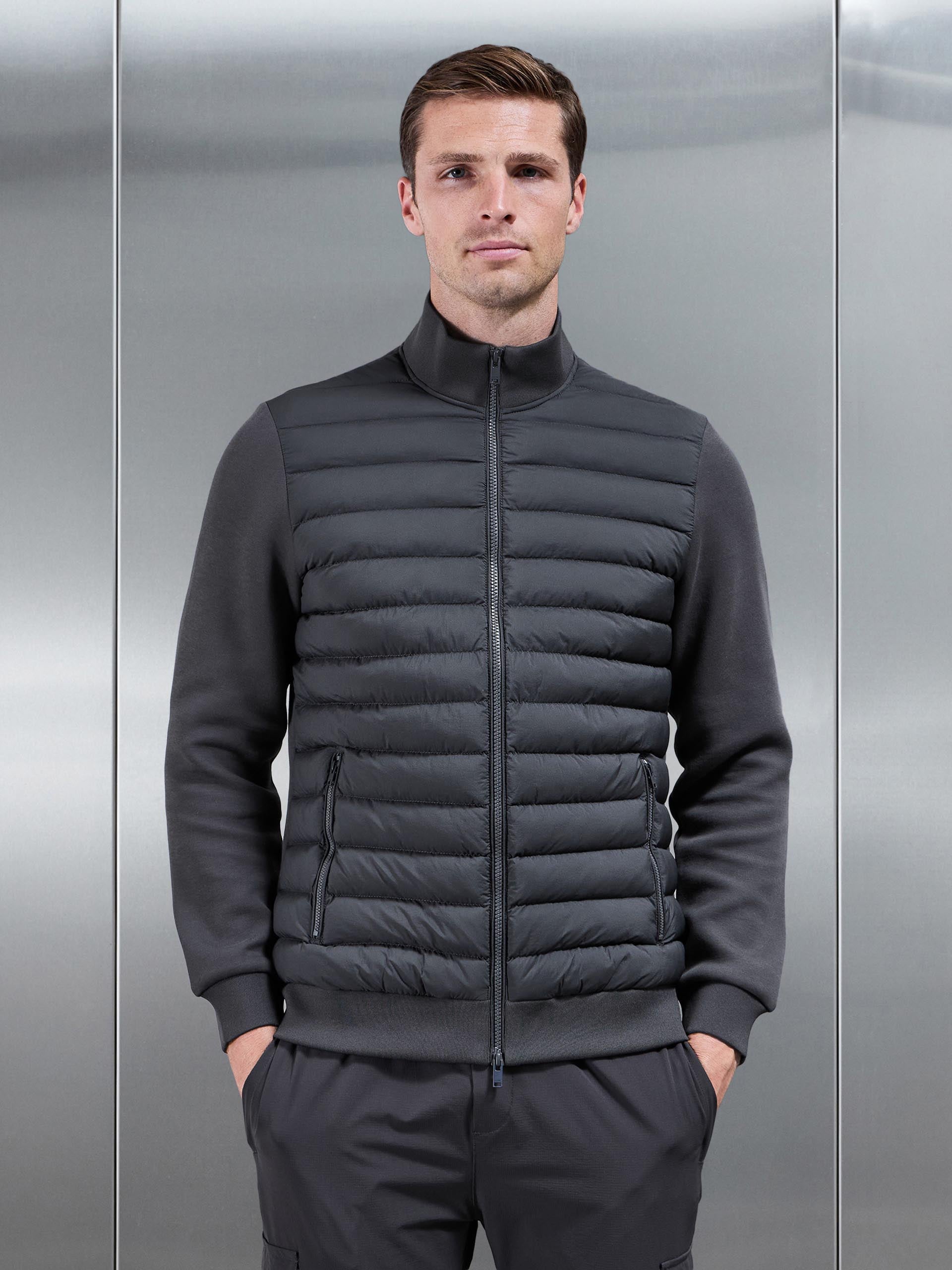 Hybrid Quilted Technical Funnel Neck Jacket in Grey
