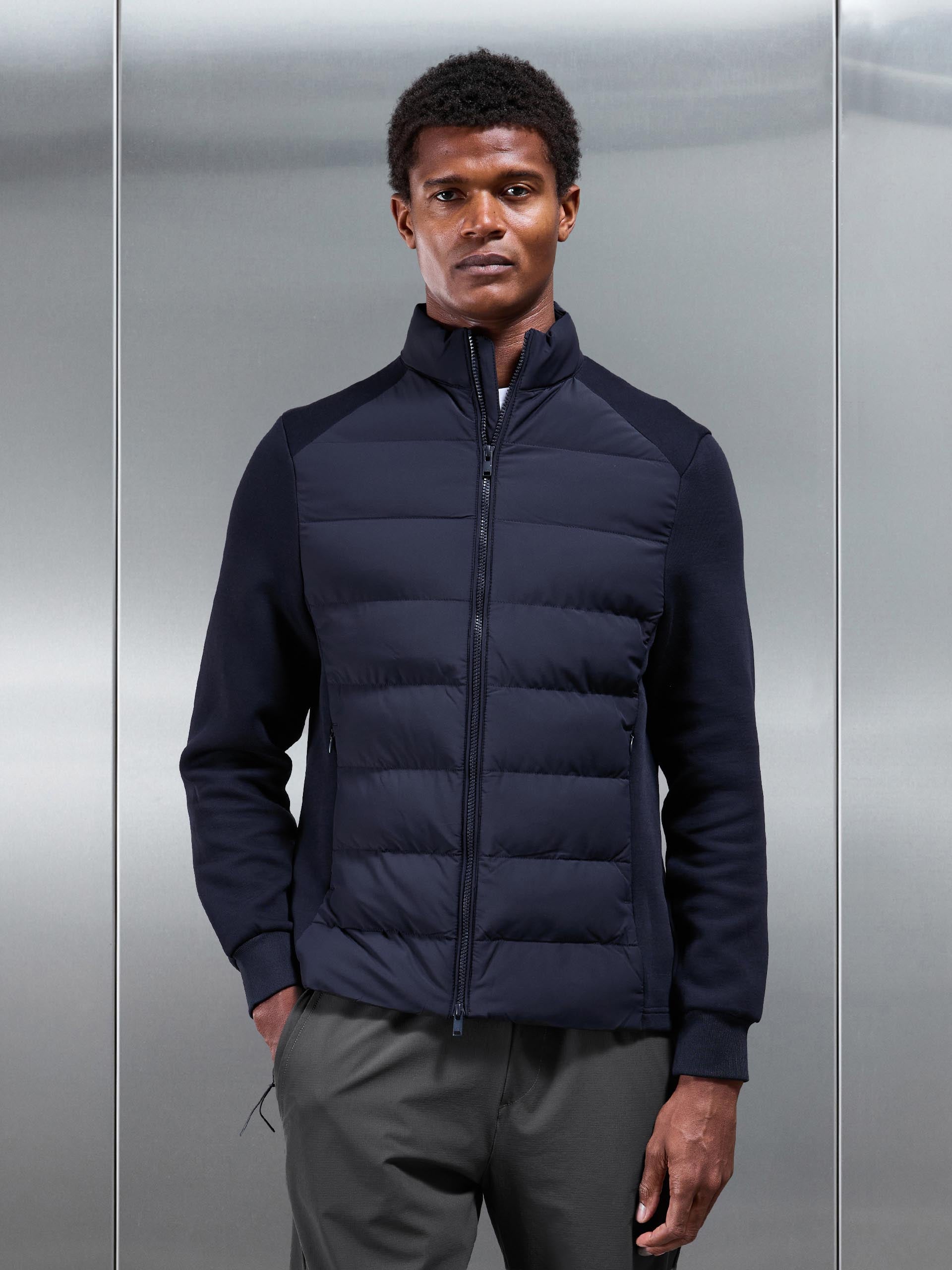 Hybrid Technical Puffer Jacket in Navy