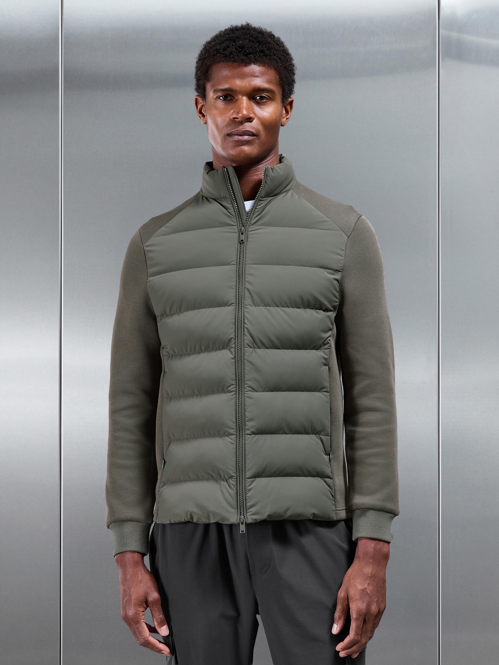 Hybrid Technical Puffer Jacket in Olive