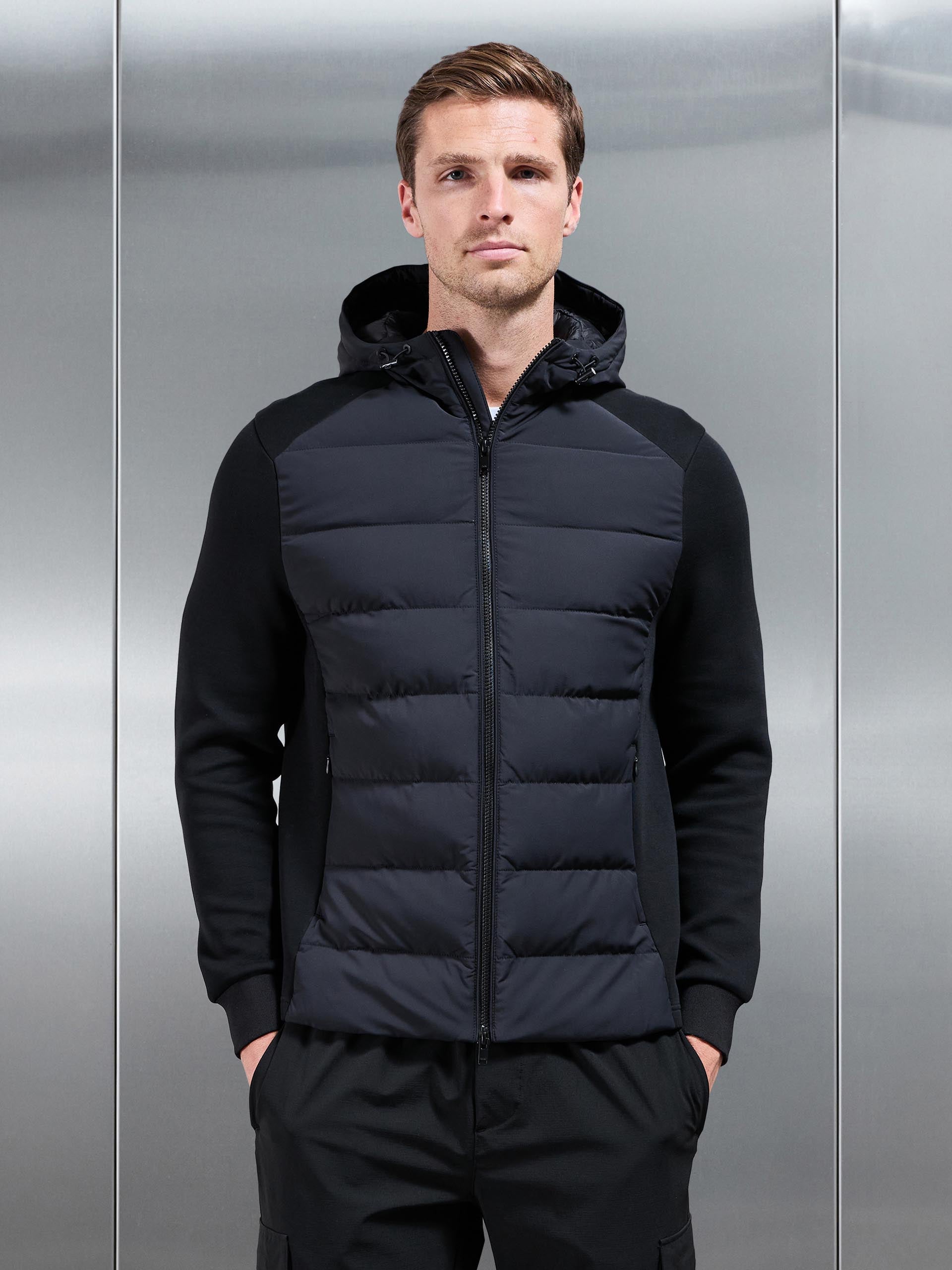 Hybrid Technical Puffer Windbreaker in Black
