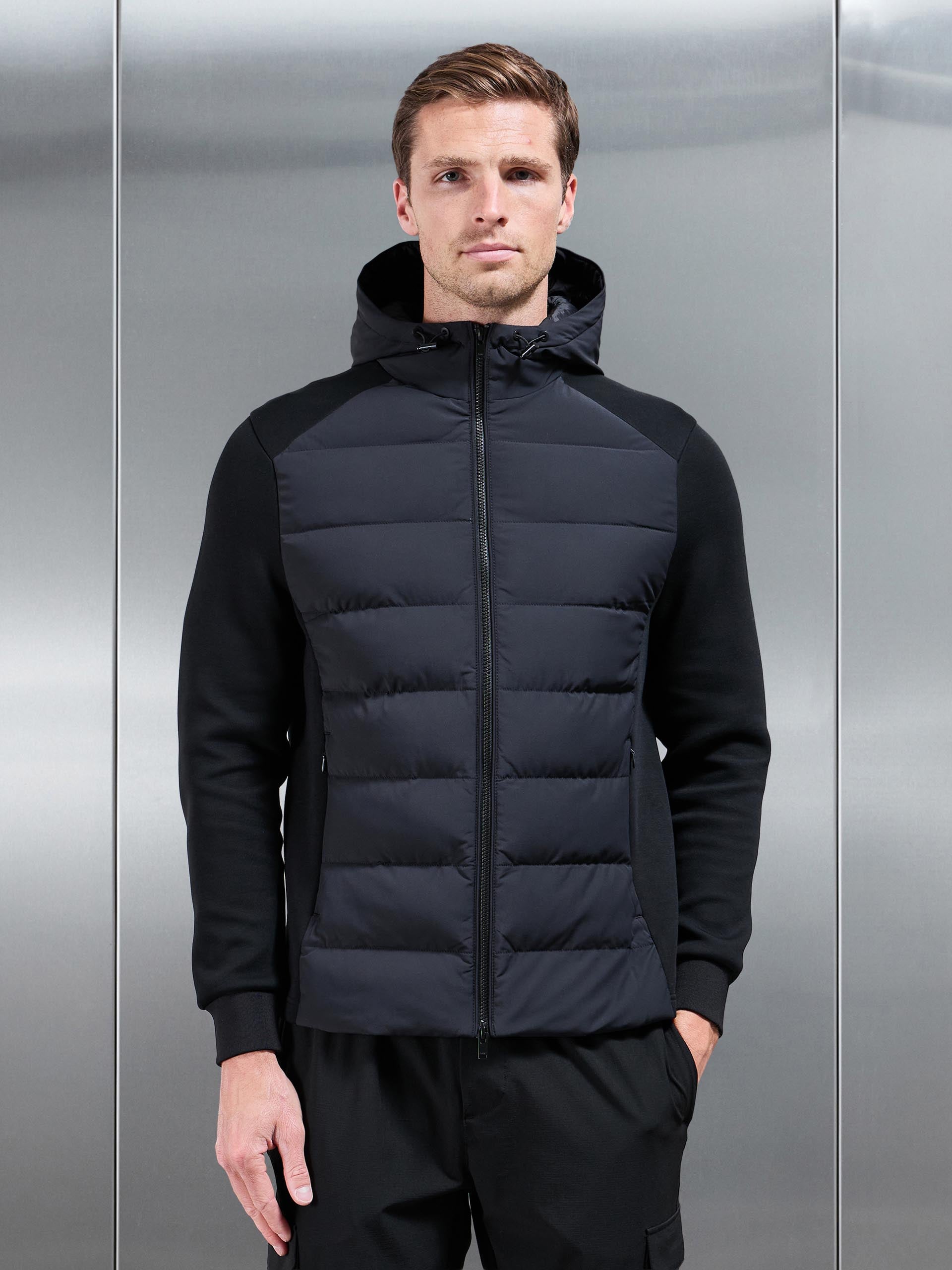 Hybrid Technical Puffer Windbreaker in Black