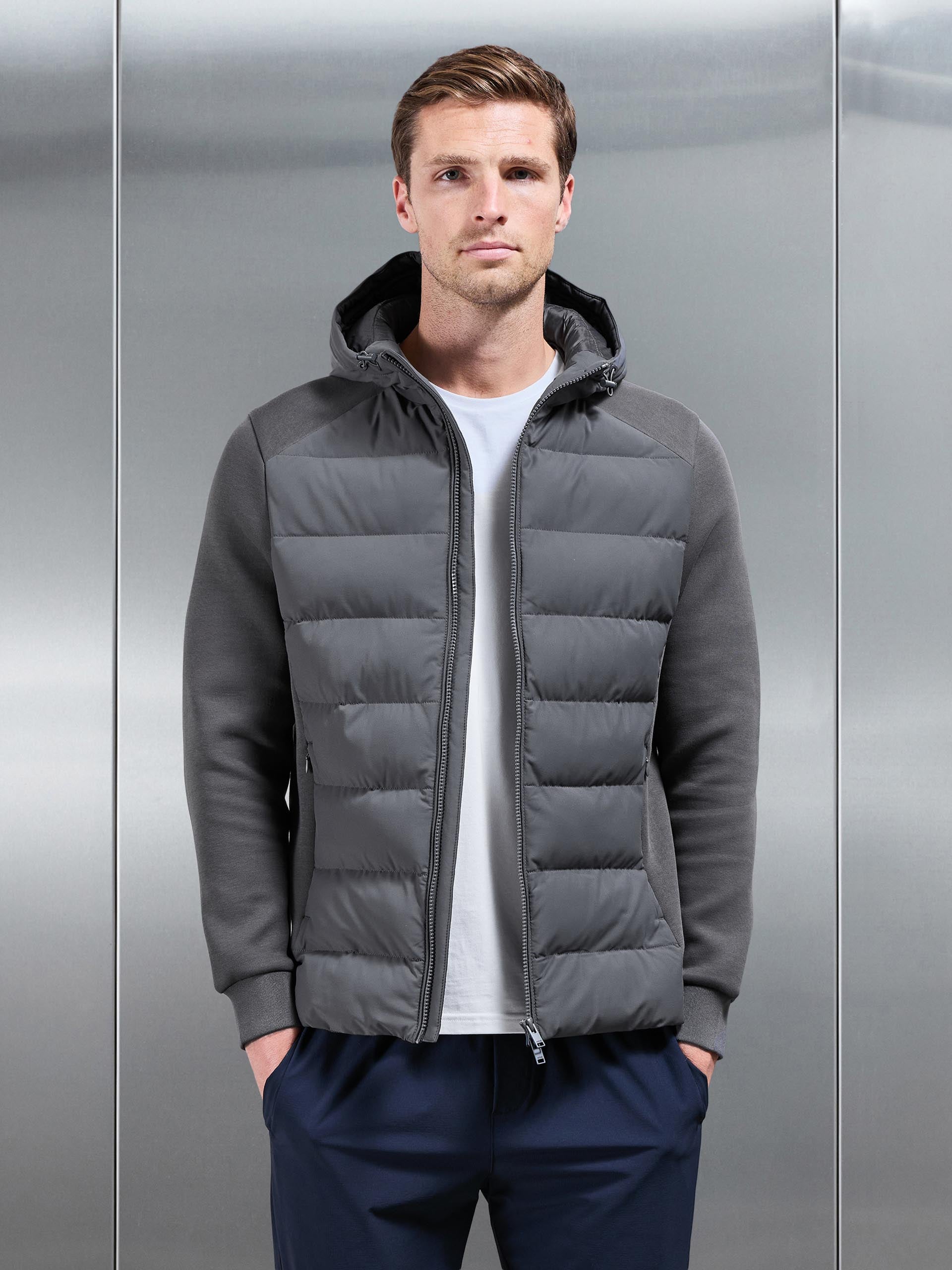 Hybrid Technical Puffer Windbreaker in Grey