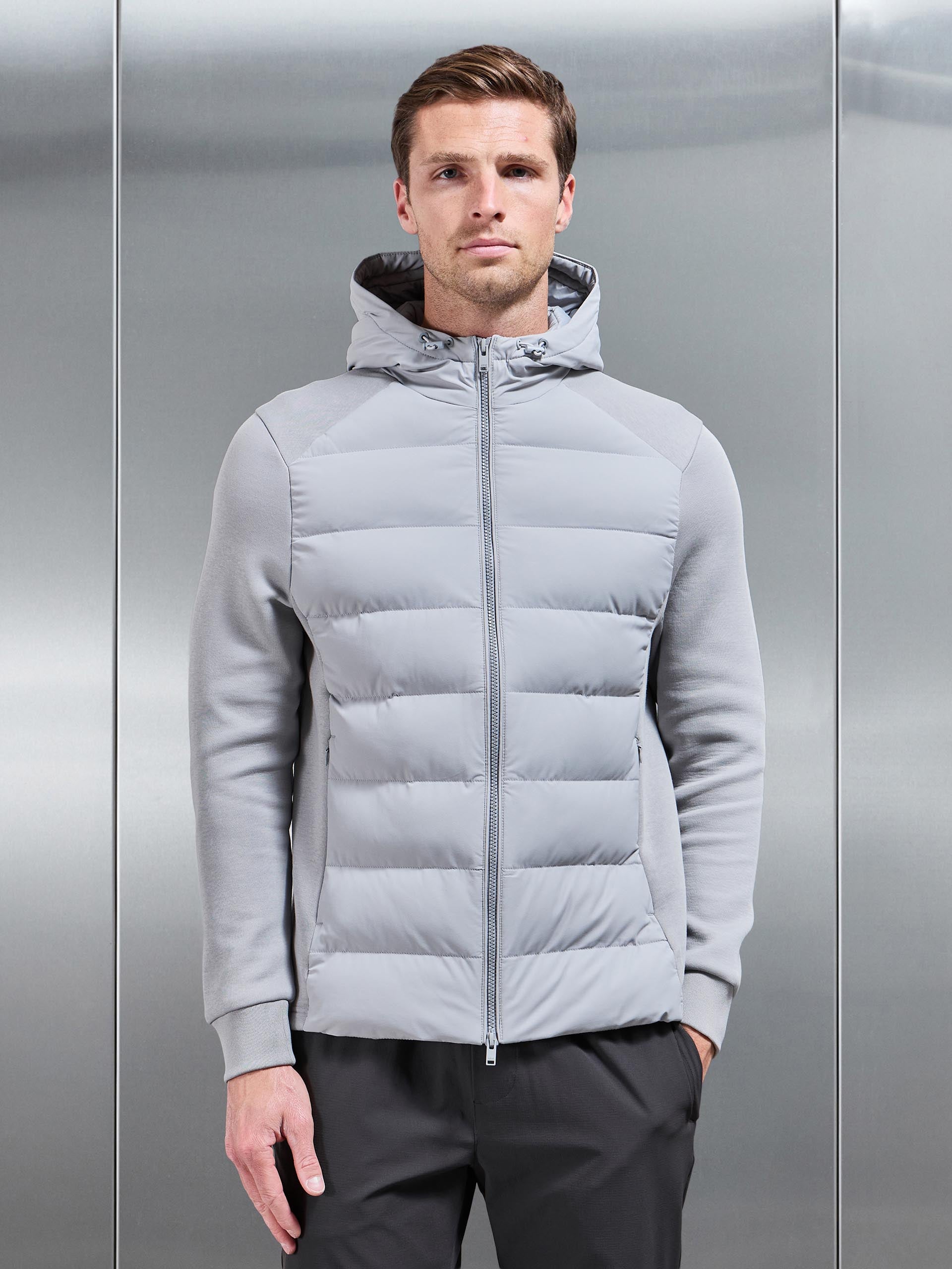 Hybrid Technical Puffer Windbreaker in Mid Grey
