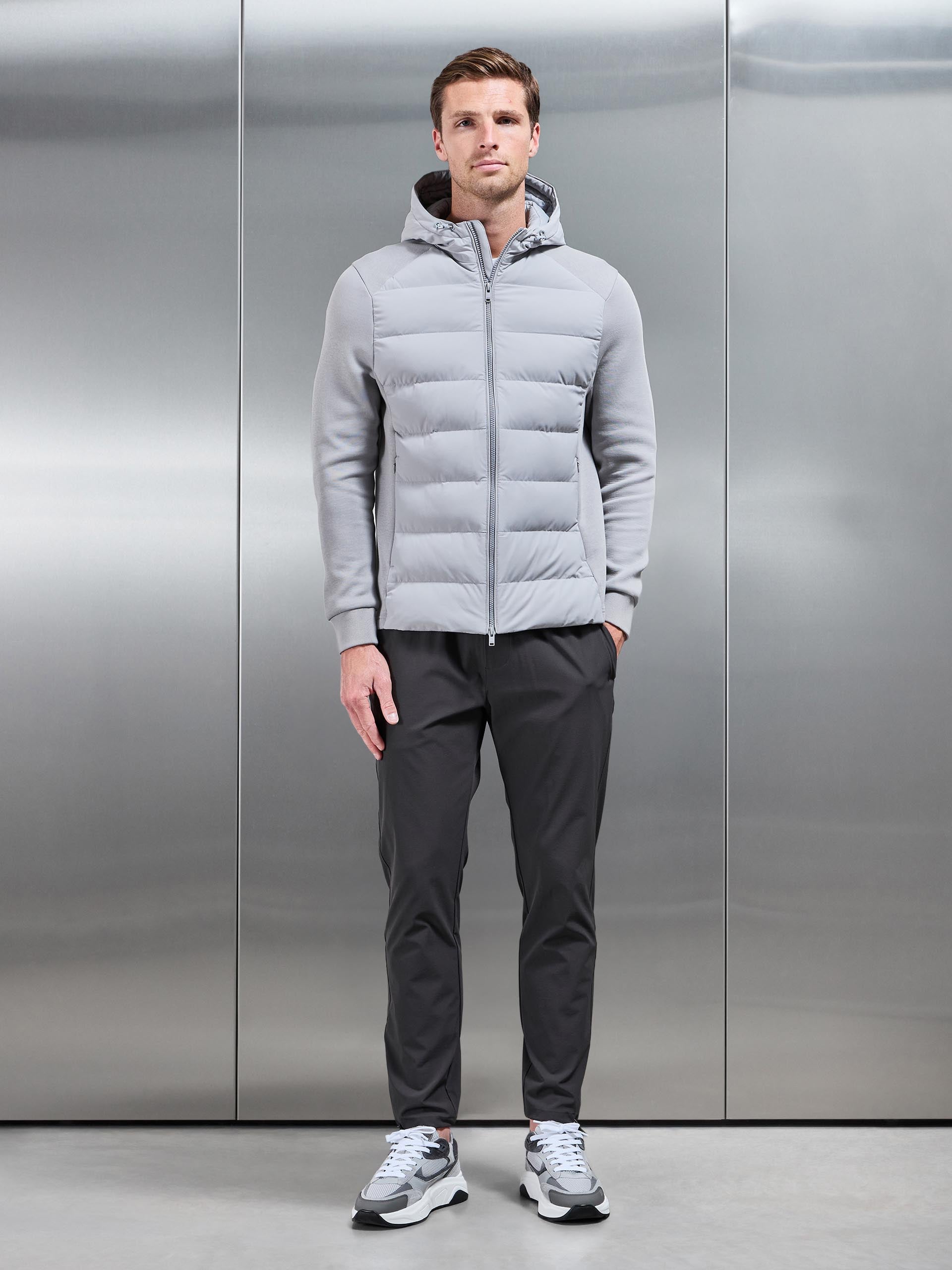 Hybrid Technical Puffer Windbreaker in Mid Grey