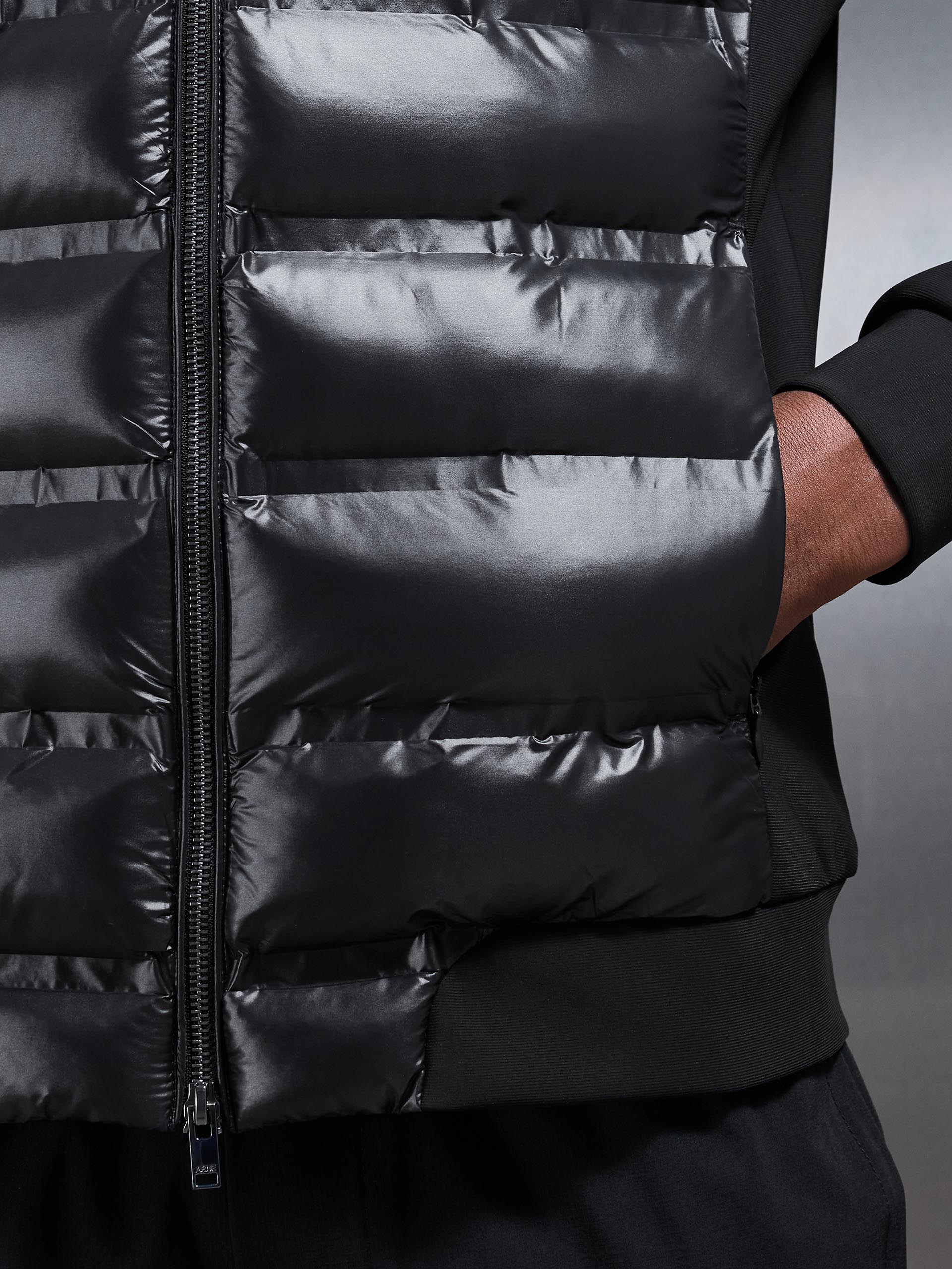 Hybrid Zip Through Puffer Jacket in Black