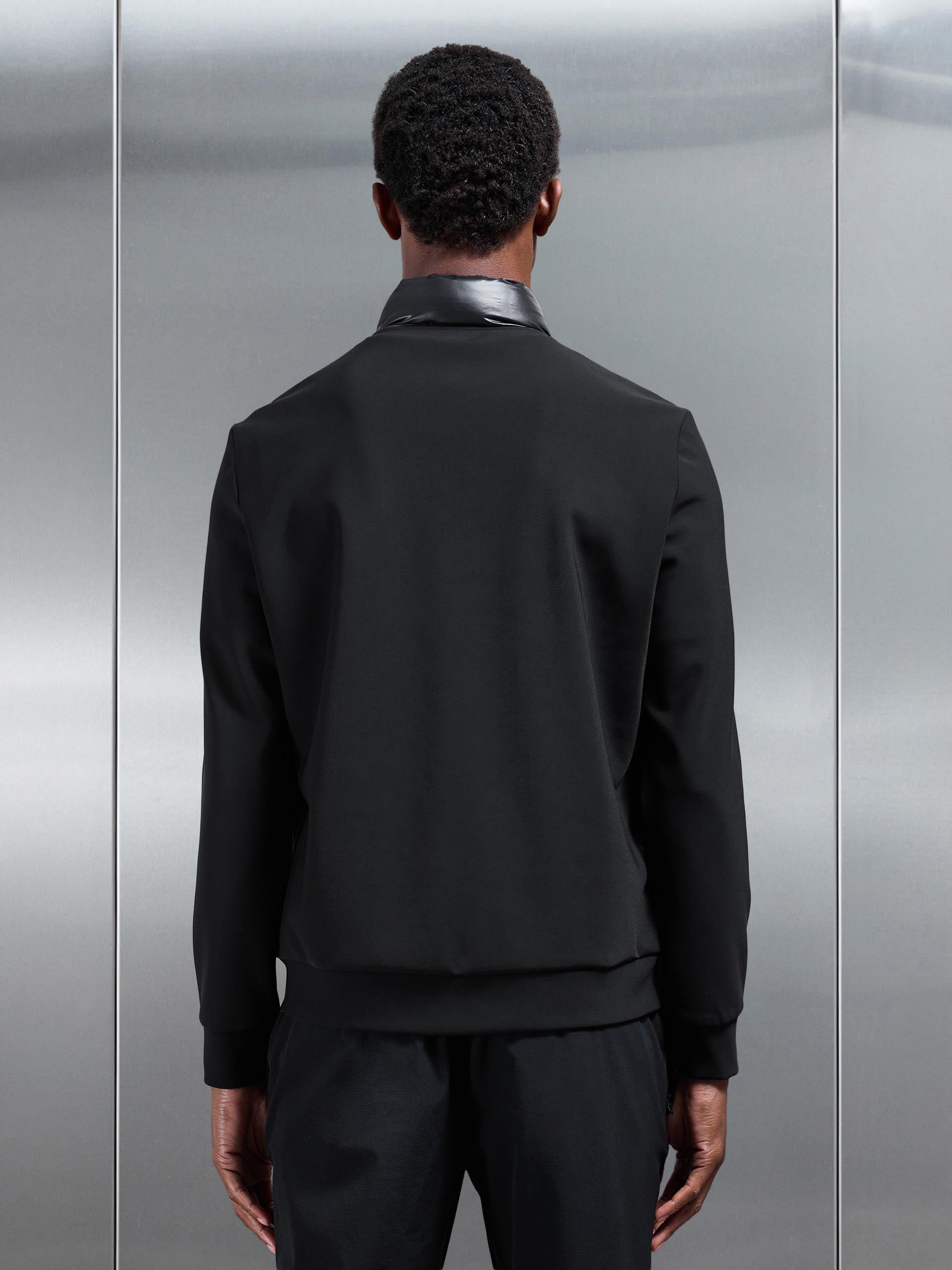 Hybrid Zip Through Puffer Jacket in Black