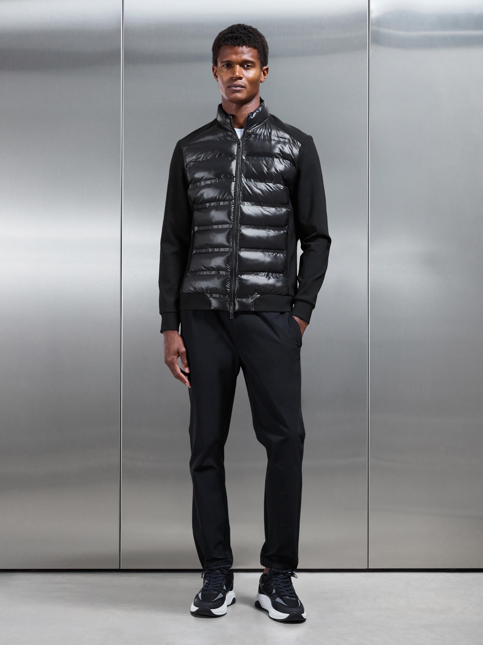 Hybrid Zip Through Puffer Jacket in Black
