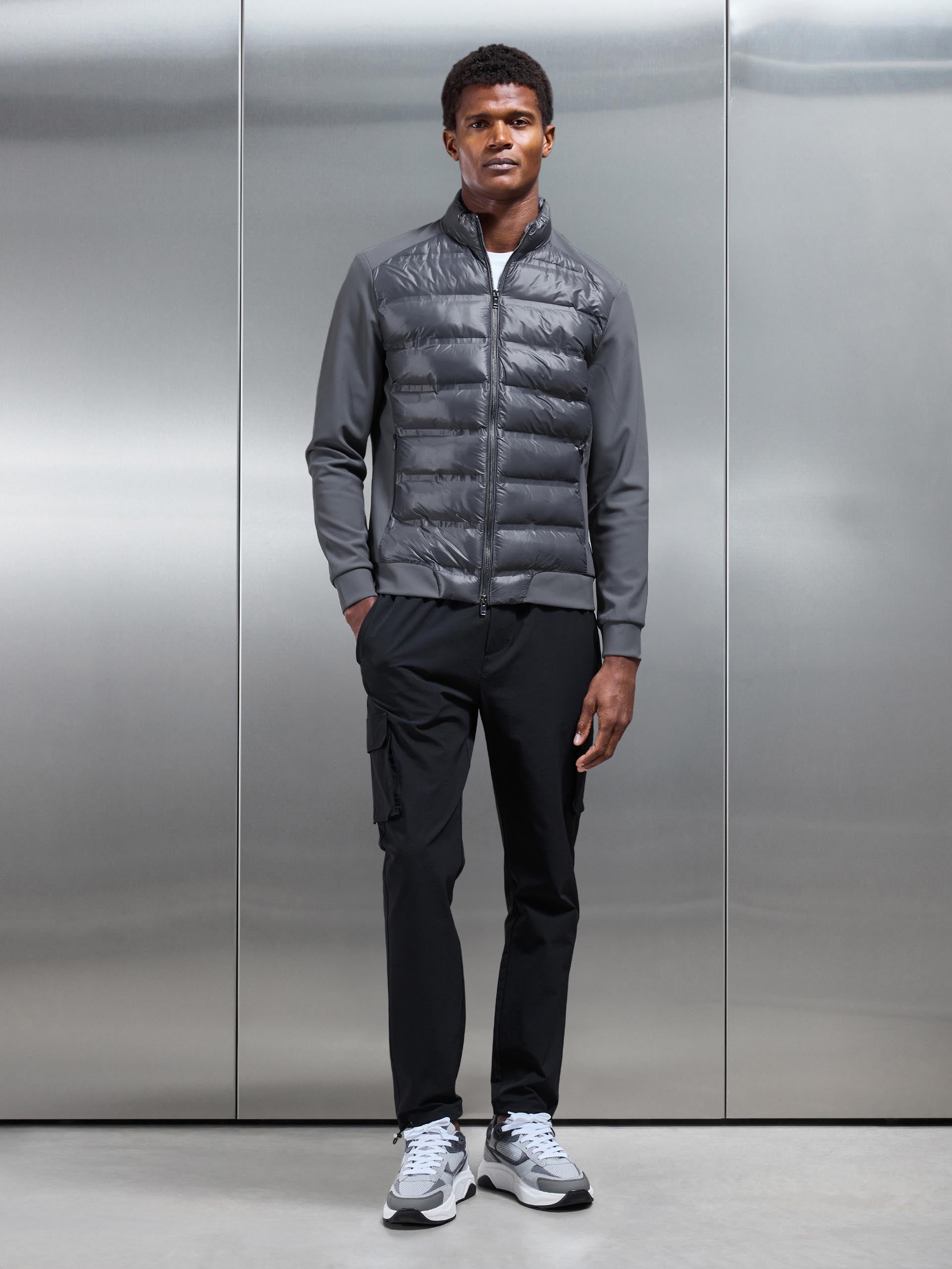 Hybrid Zip Through Puffer Jacket in Grey