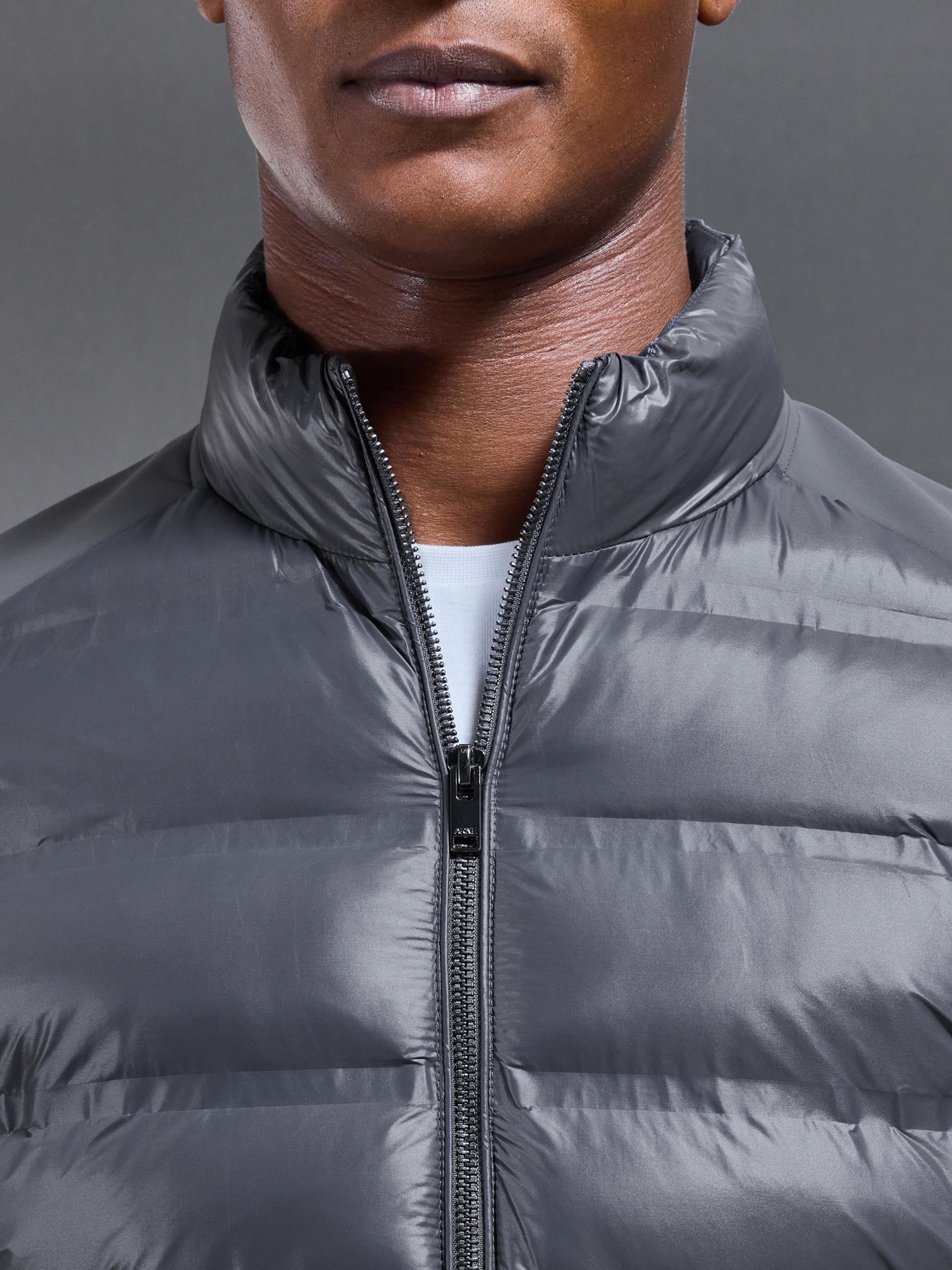 Hybrid Zip Through Puffer Jacket in Grey