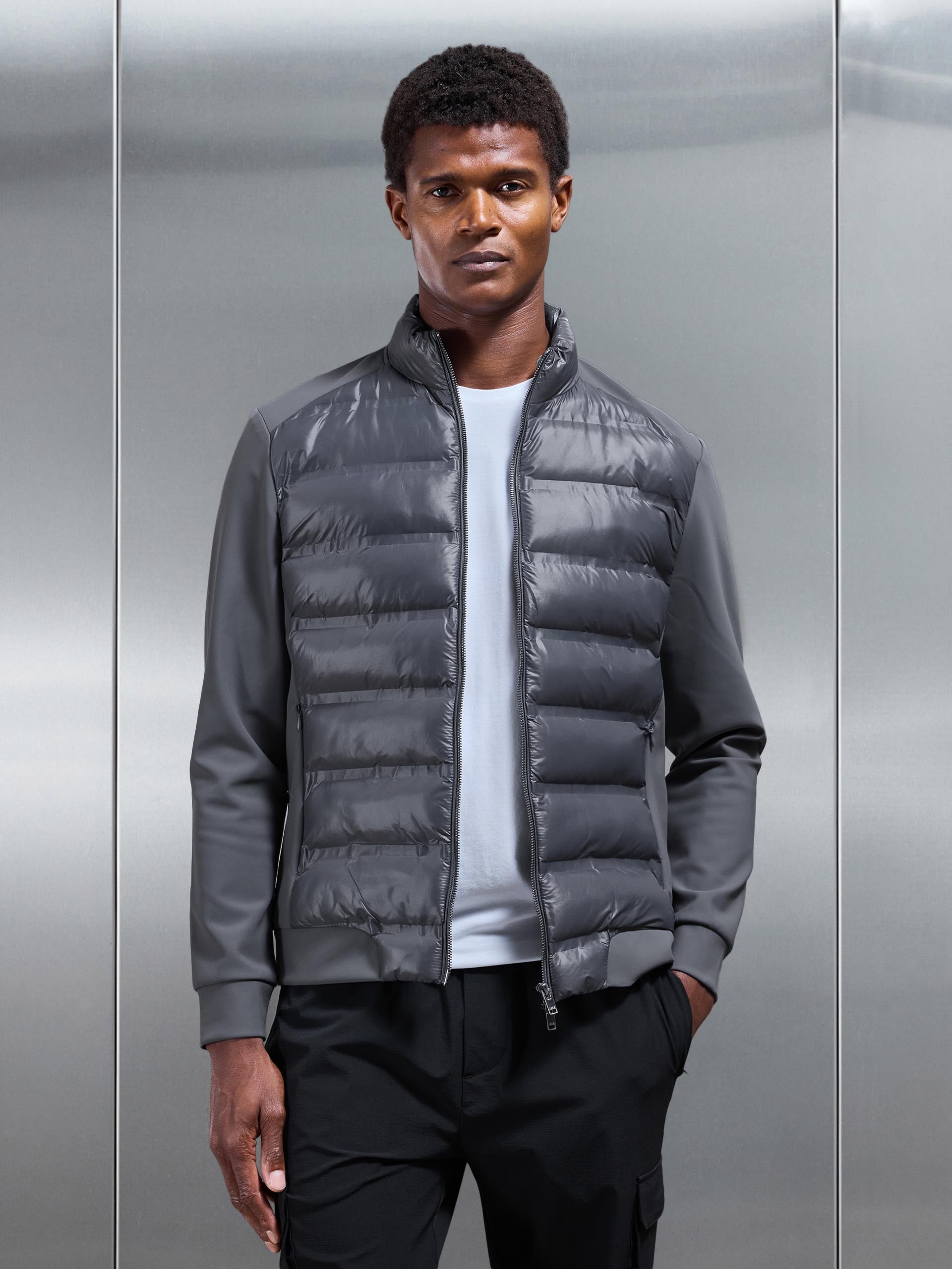 Hybrid Zip Through Puffer Jacket in Grey
