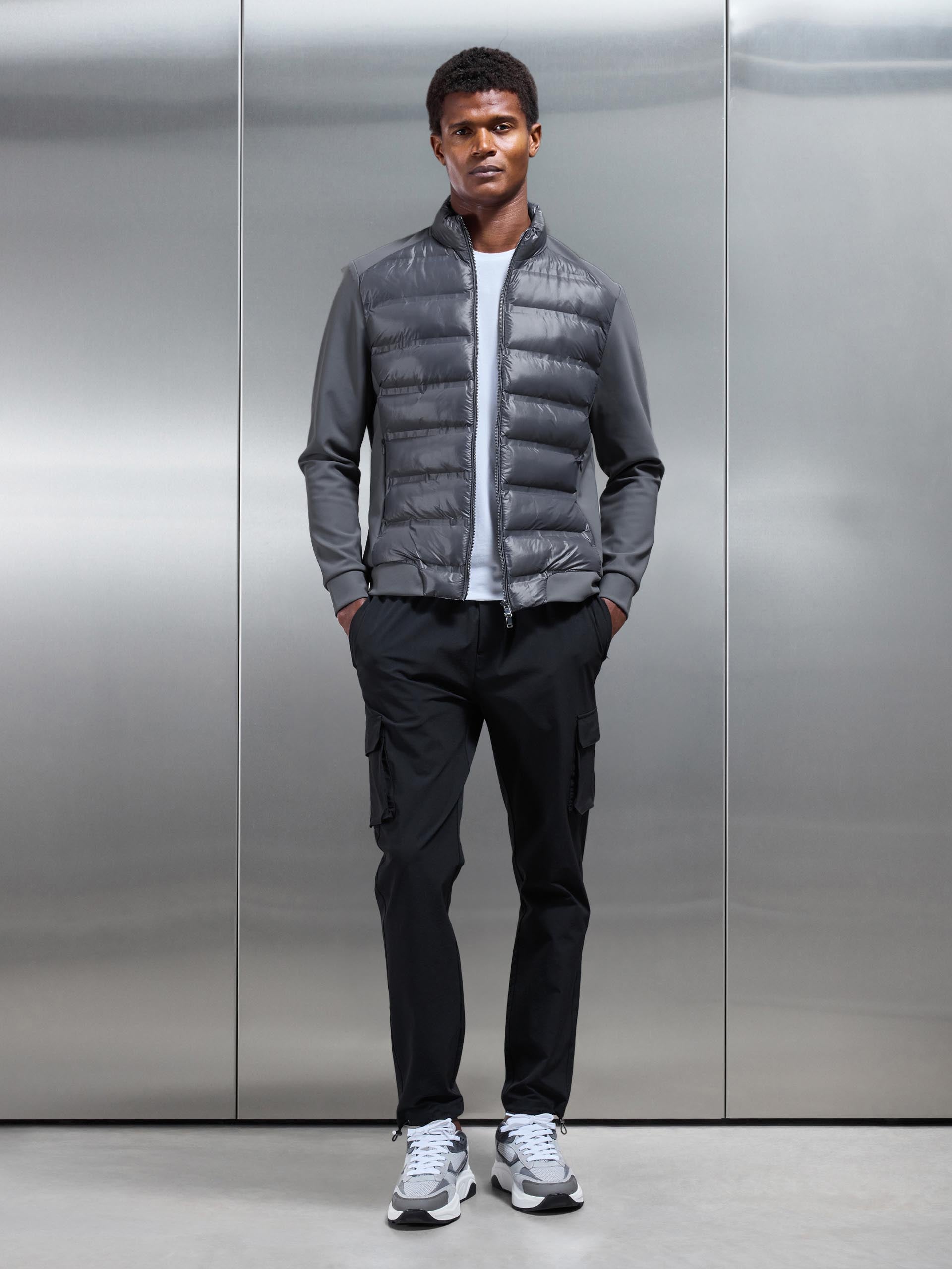 Hybrid Zip Through Puffer Jacket in Grey