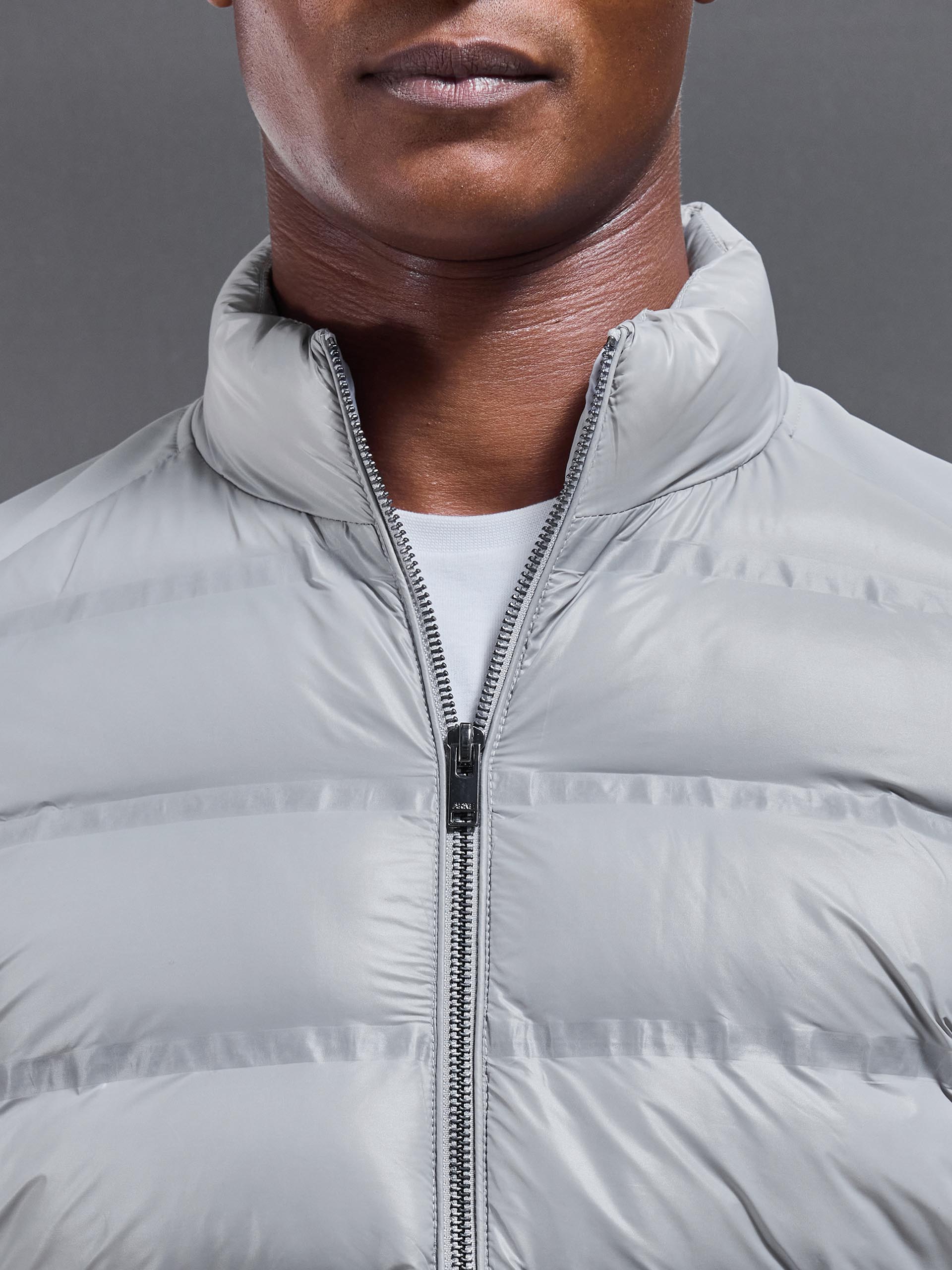 Hybrid Zip Through Puffer Jacket in Mid Grey