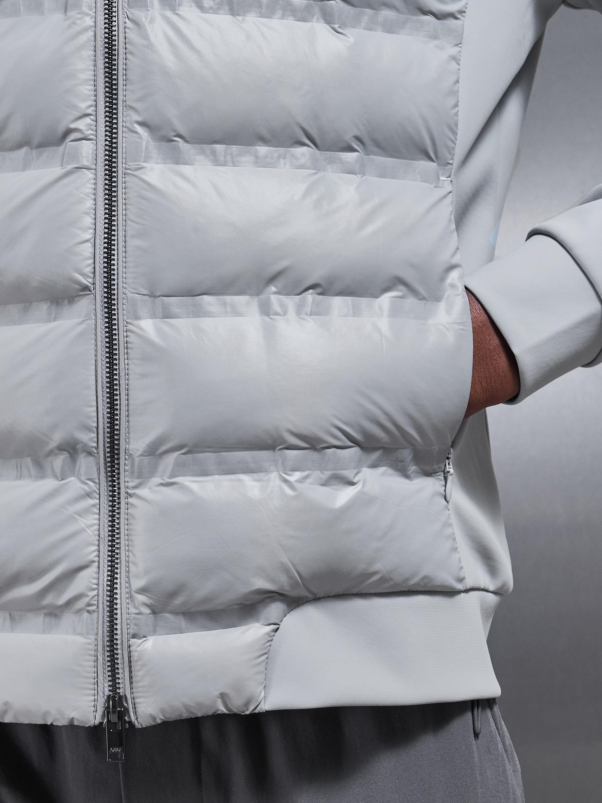 Hybrid Zip Through Puffer Jacket in Mid Grey