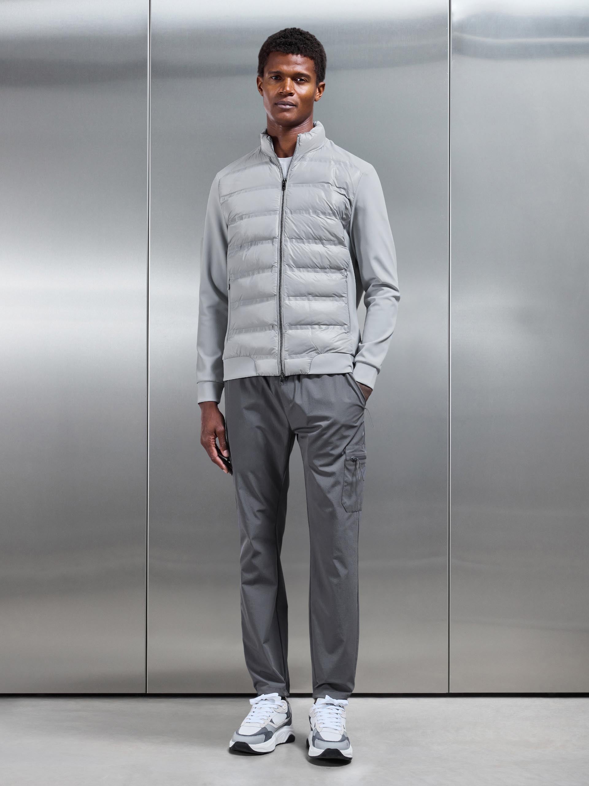 Hybrid Zip Through Puffer Jacket in Mid Grey