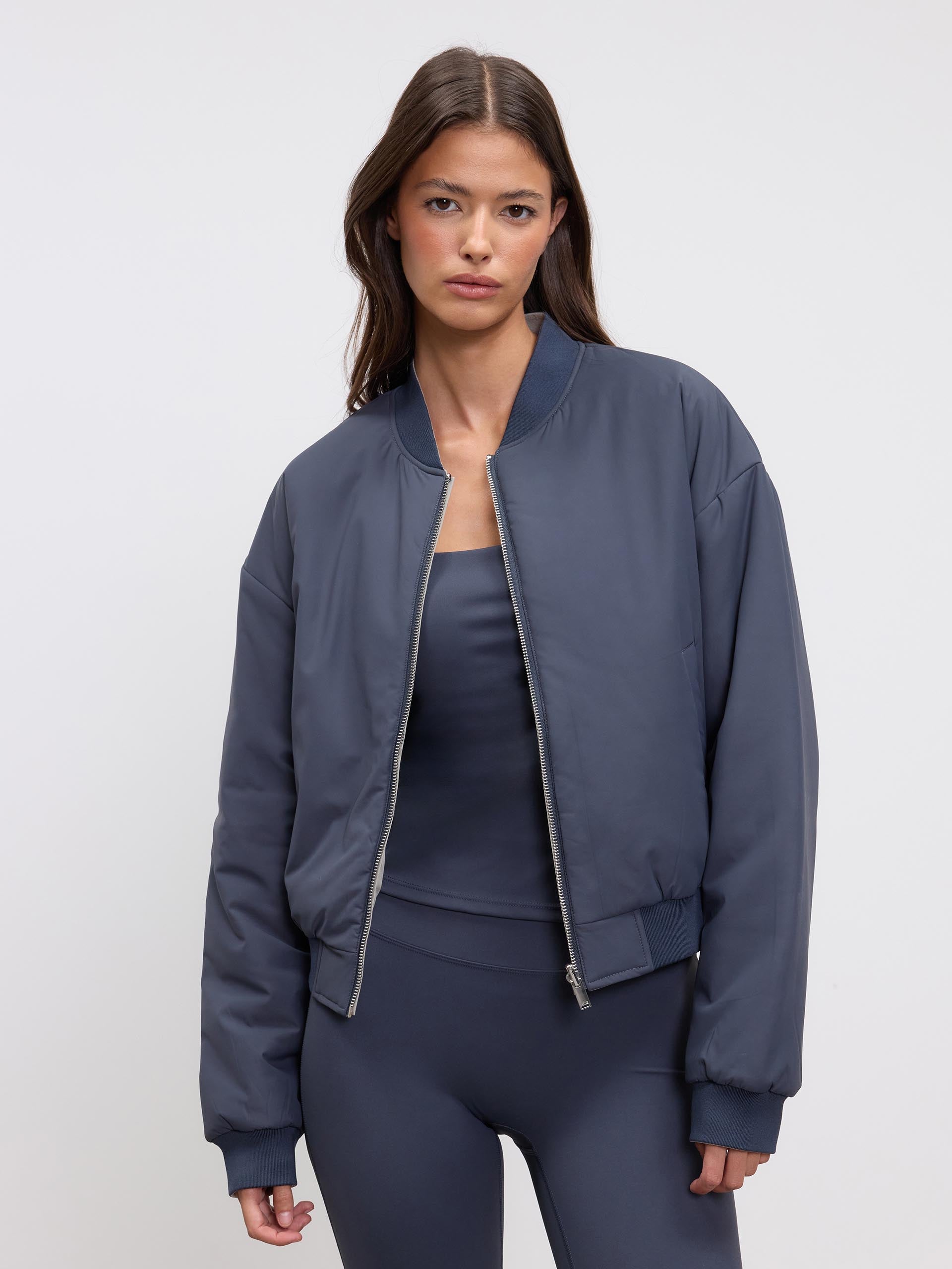 Womens Reversible Bomber Jacket in Slate Blue Stone