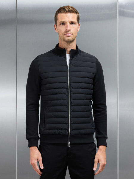 Hybrid Quilted Funnel Neck Jacket in Black