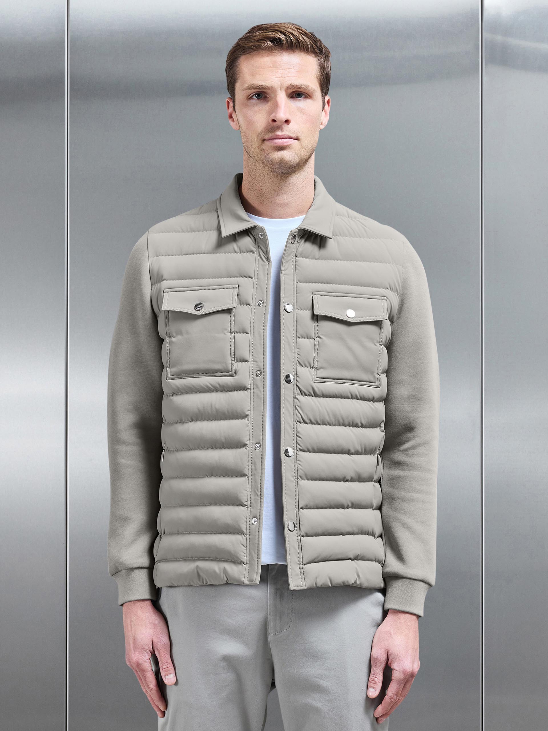 Hybrid Quilted Overshirt in Taupe