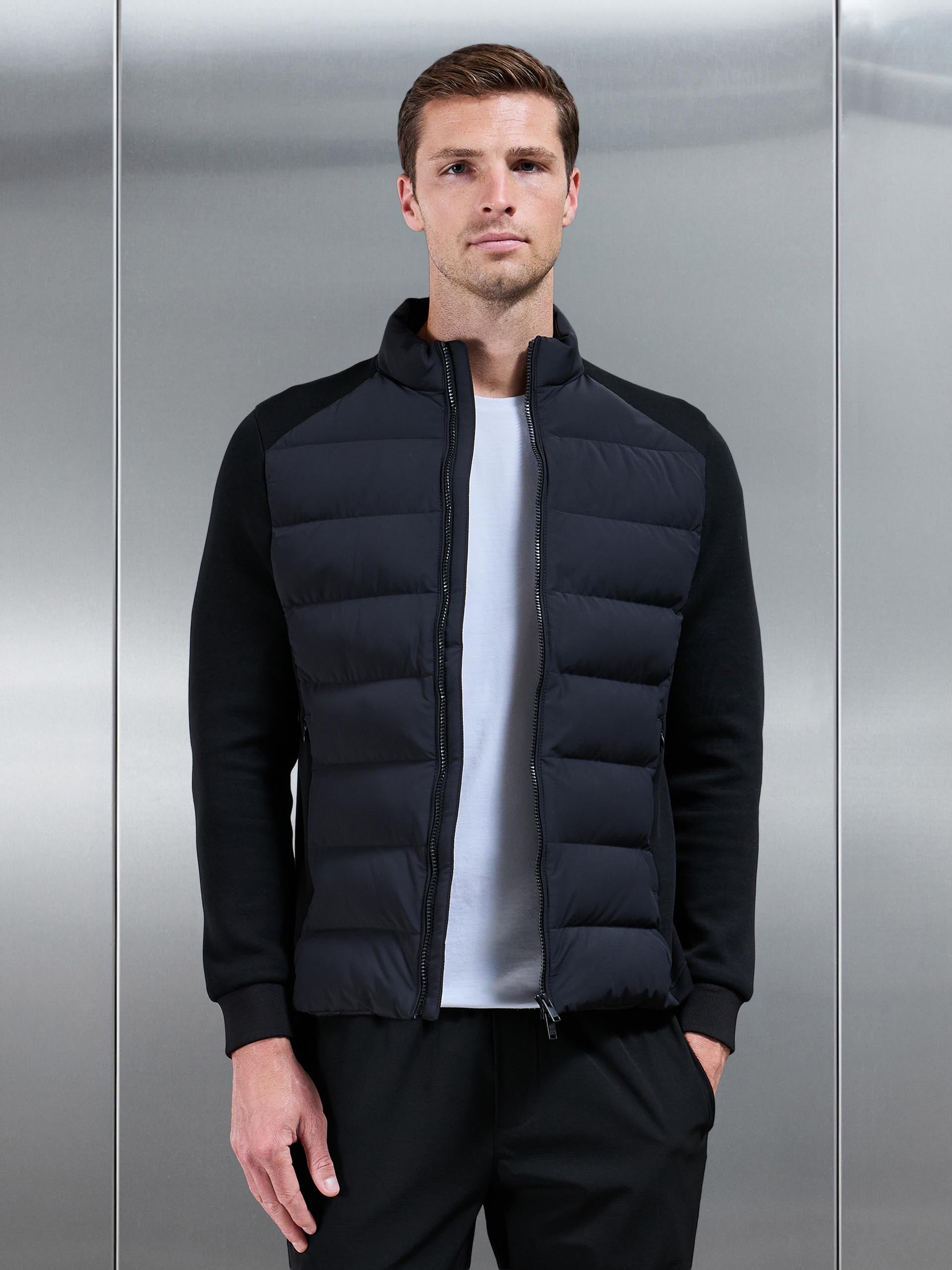 Hybrid Technical Puffer Jacket in Black