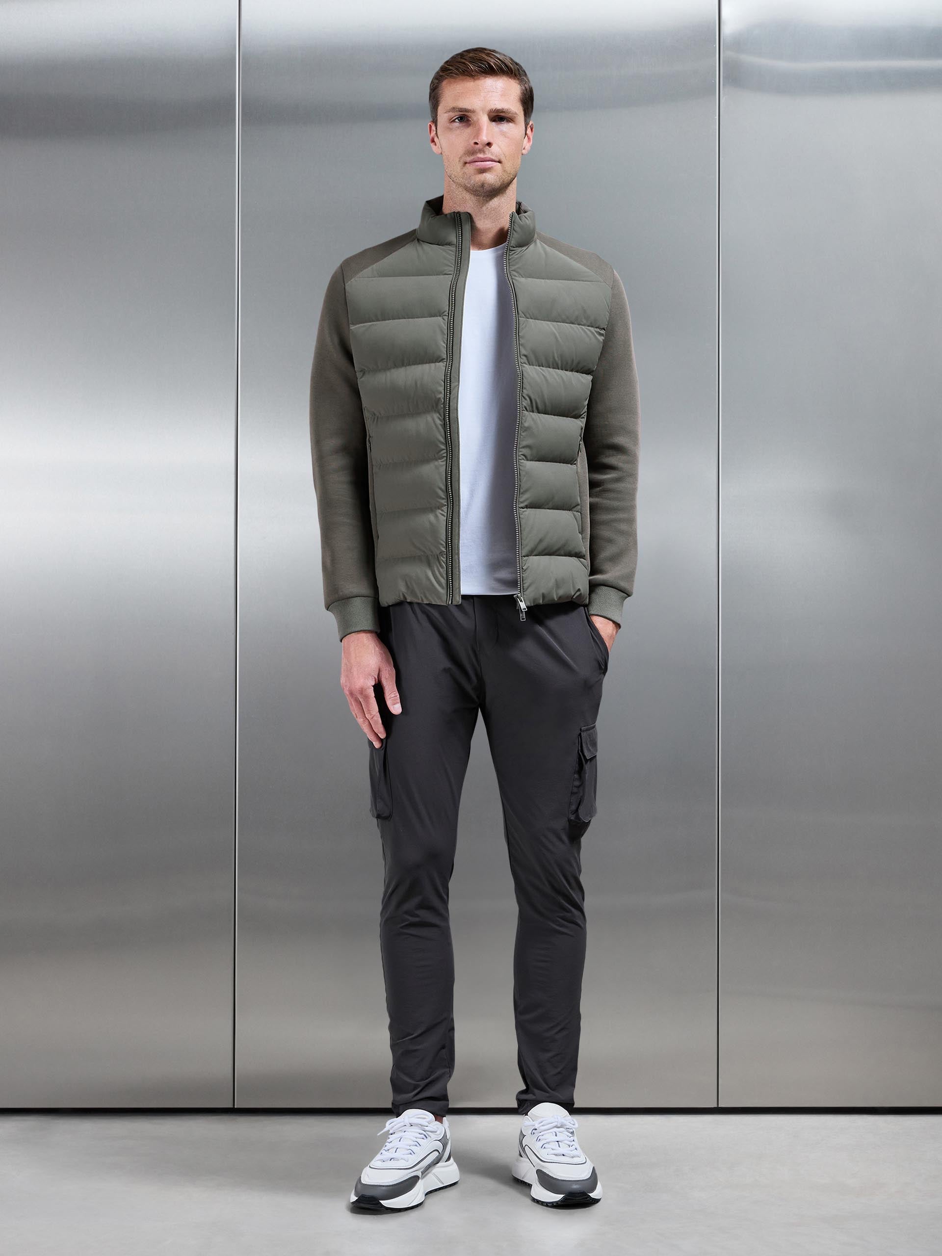 Hybrid Technical Puffer Jacket in Olive