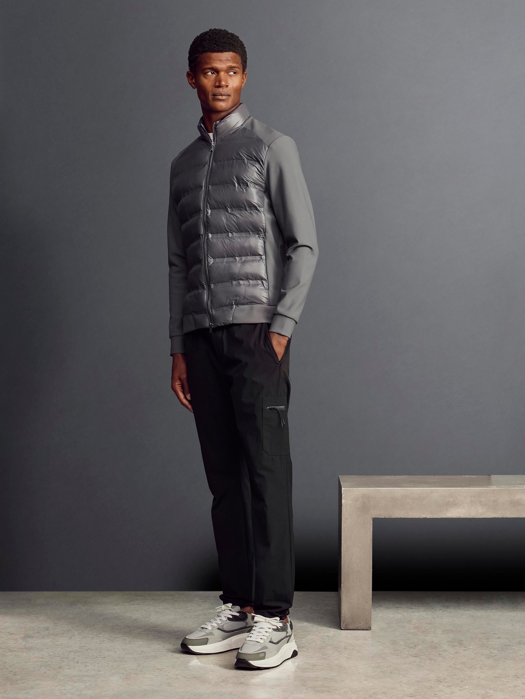 Hybrid Zip Through Puffer Jacket in Grey