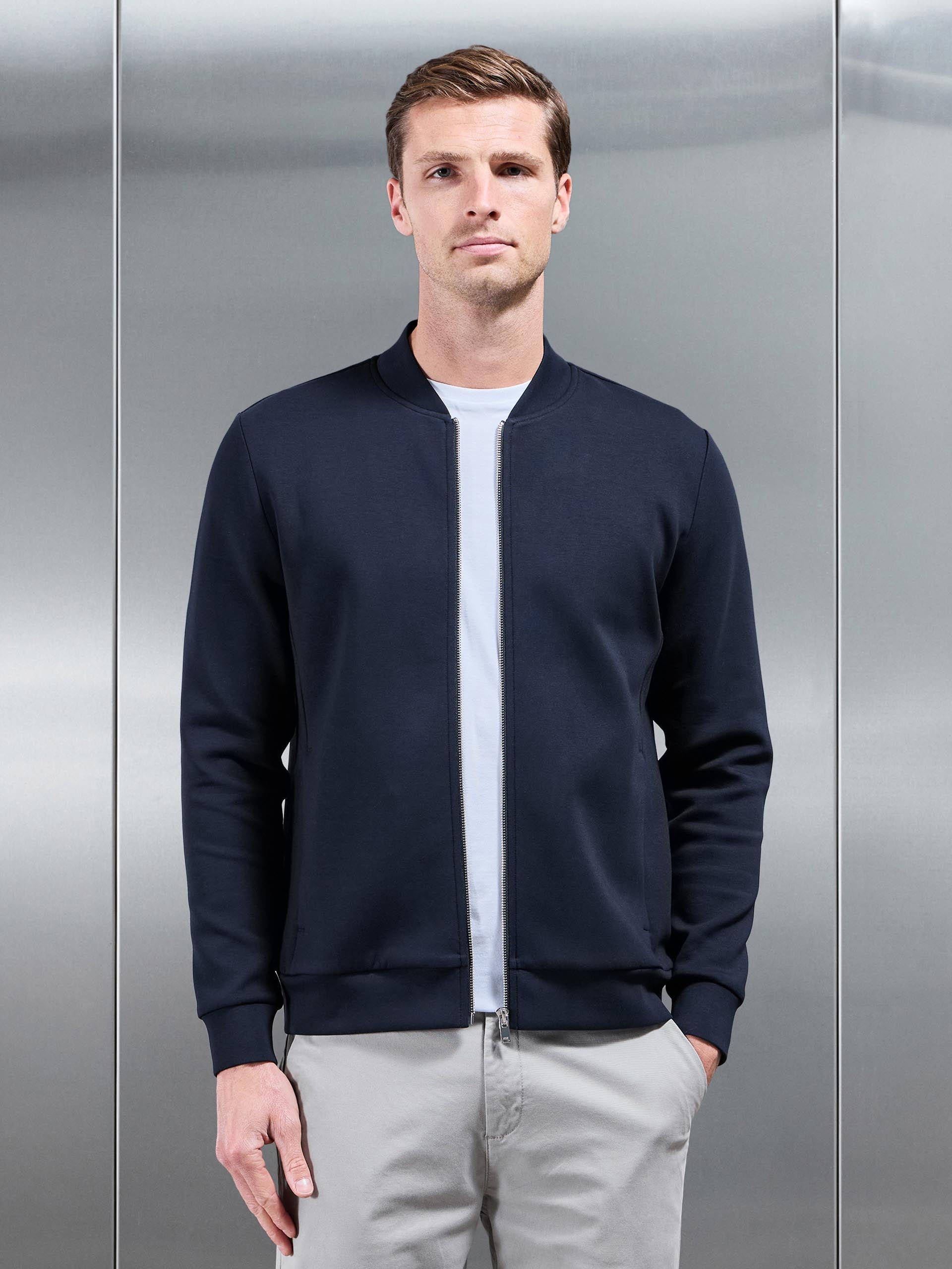 Interlock Jersey Bomber Jacket in Navy