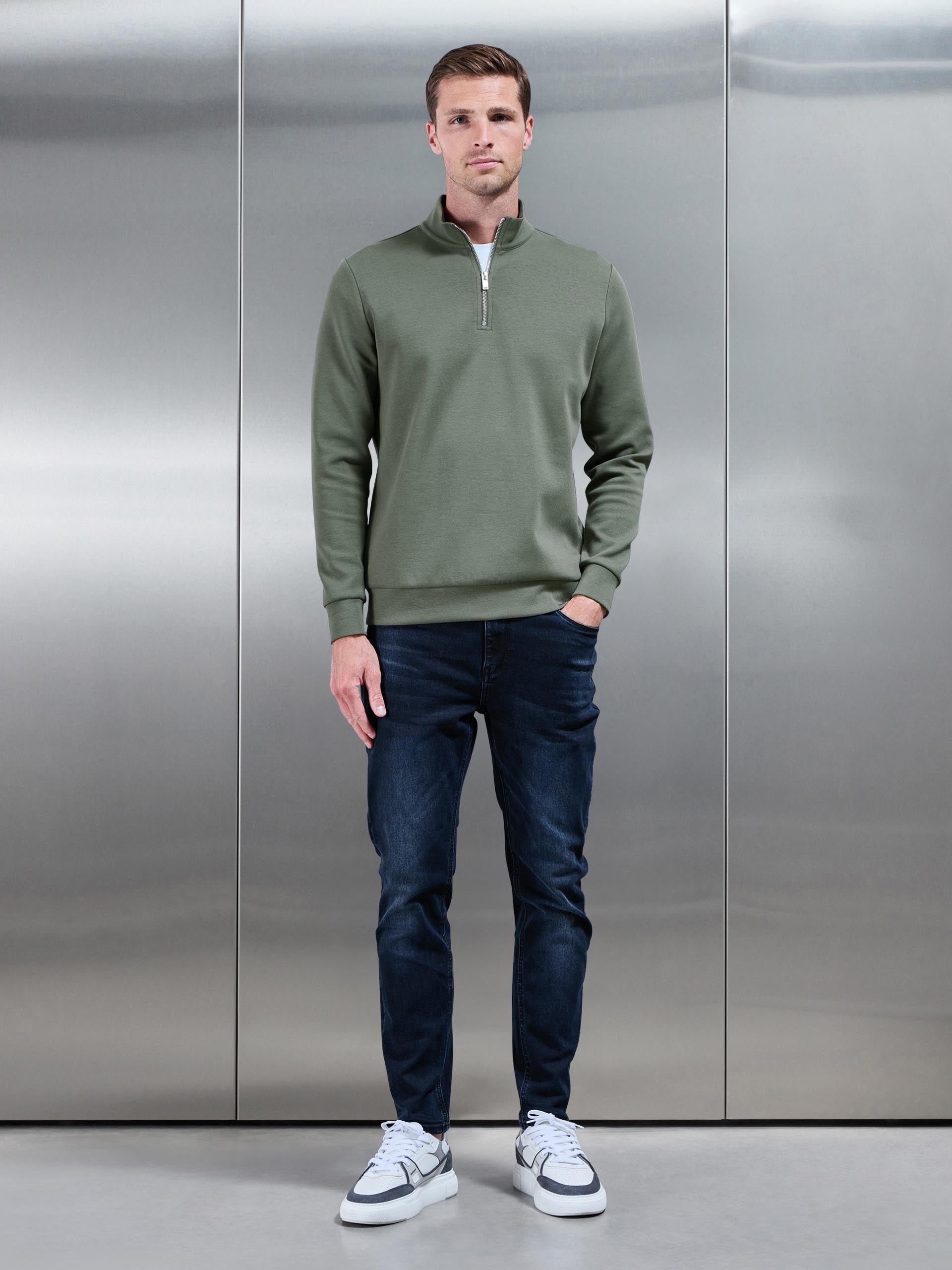 Interlock Jersey Half Zip in Sage