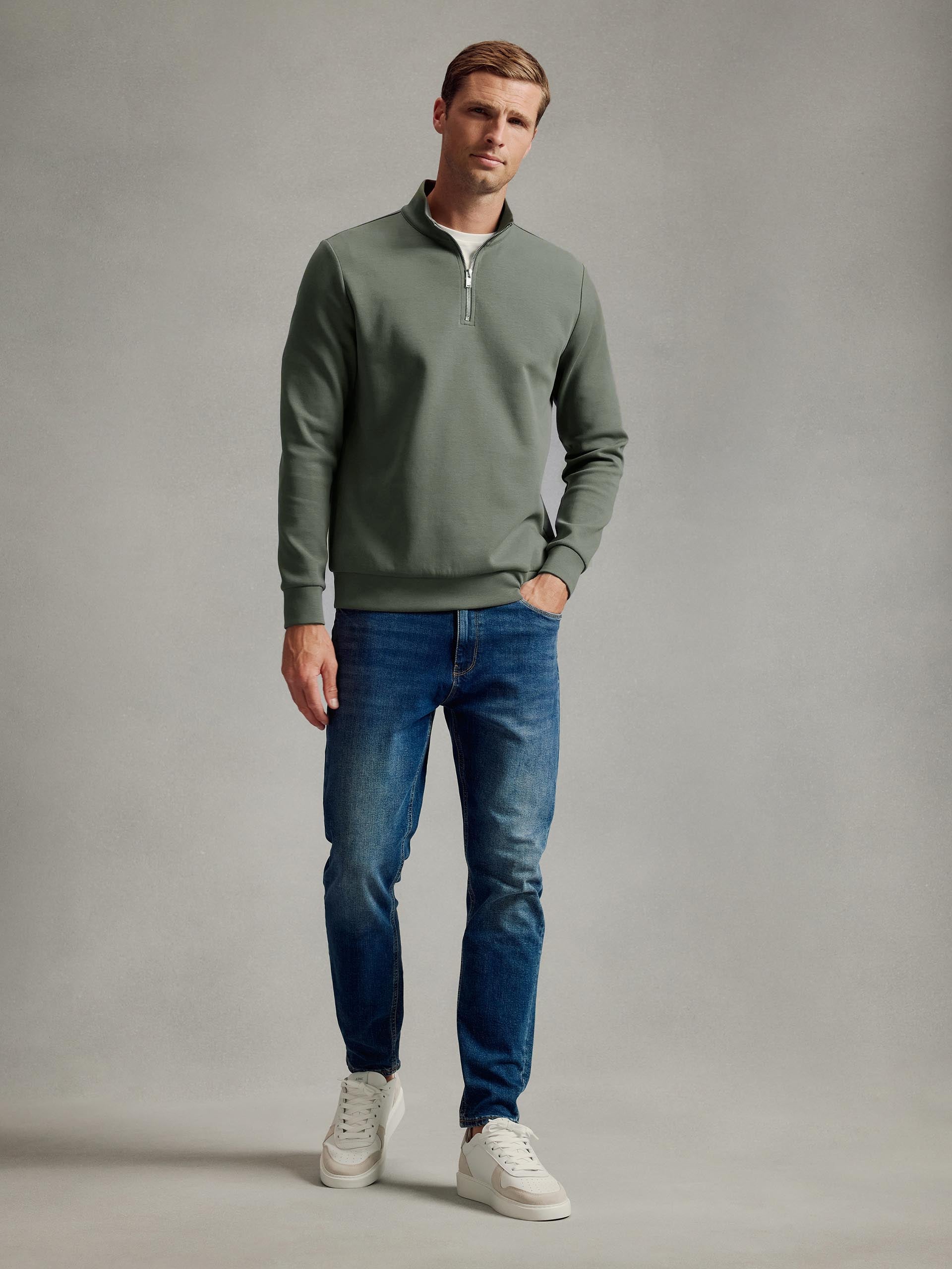Interlock Jersey Half Zip in Sage