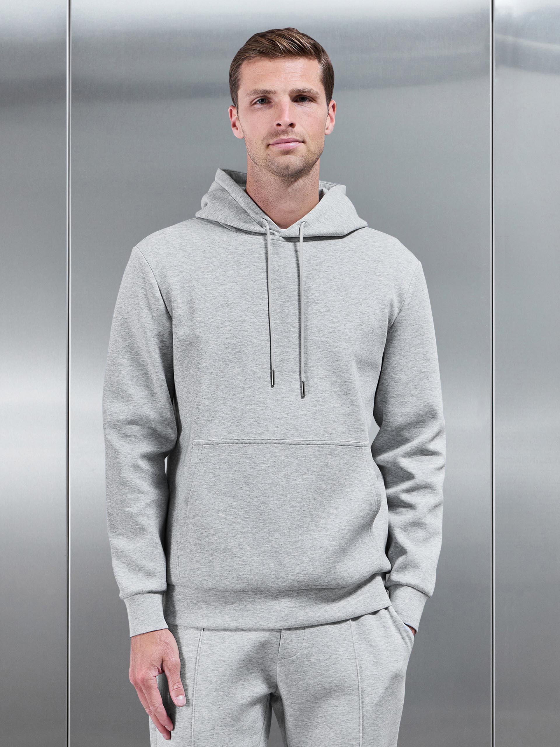 Interlock Jersey Hoodie in Marl Grey