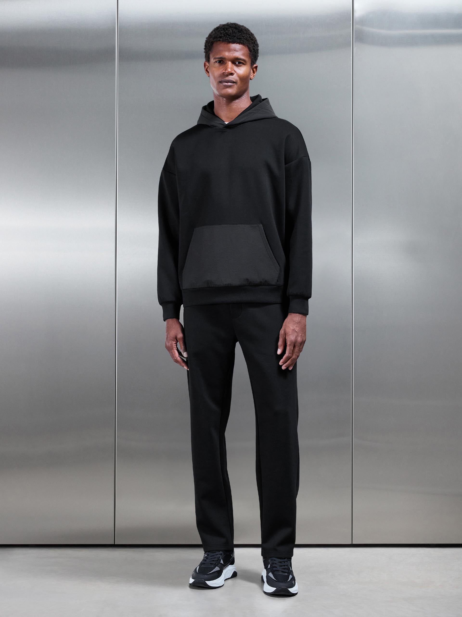 Interlock Jersey Hybrid Relaxed Hoodie in Black