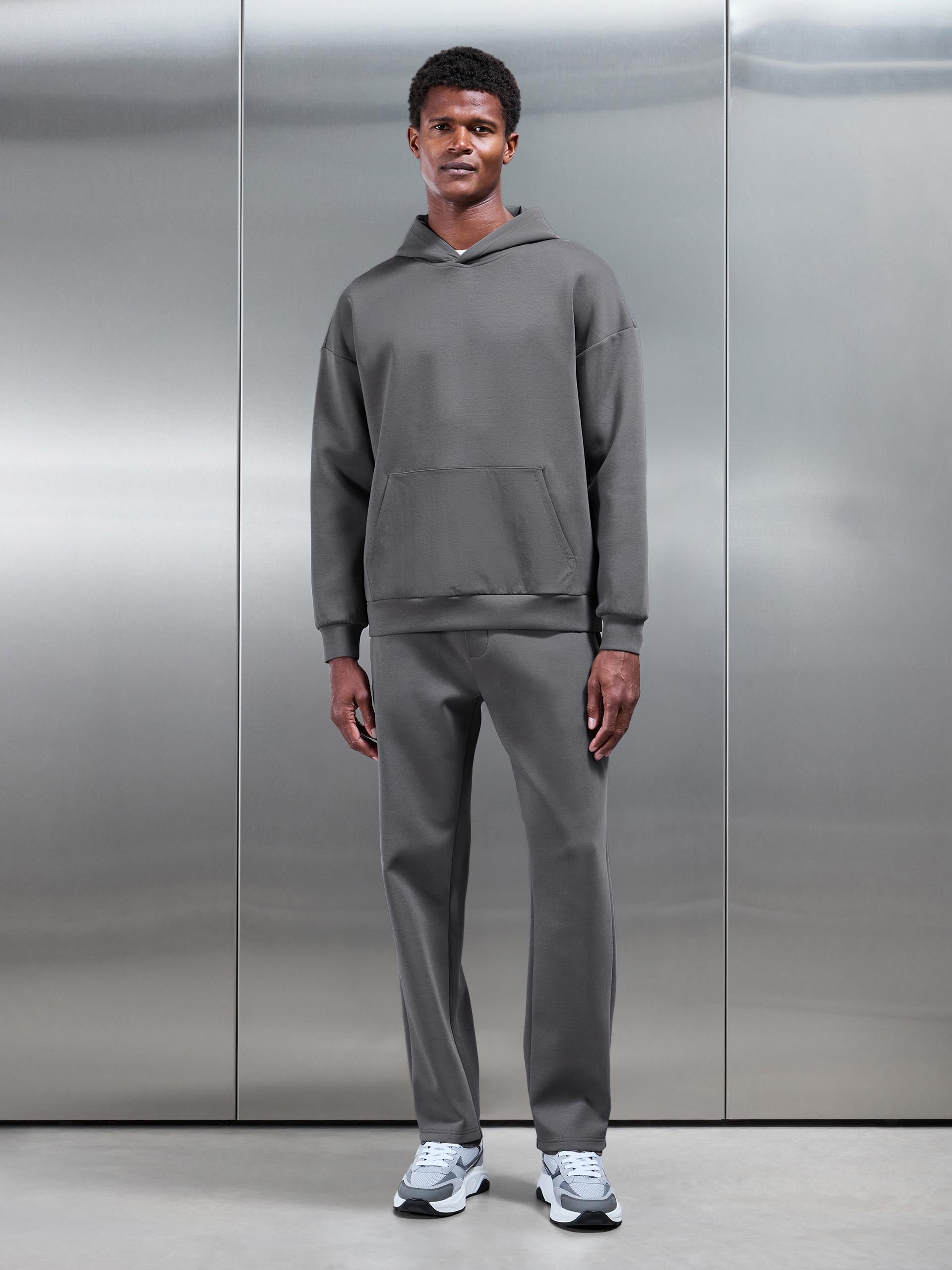 Interlock Jersey Hybrid Relaxed Hoodie in Charcoal